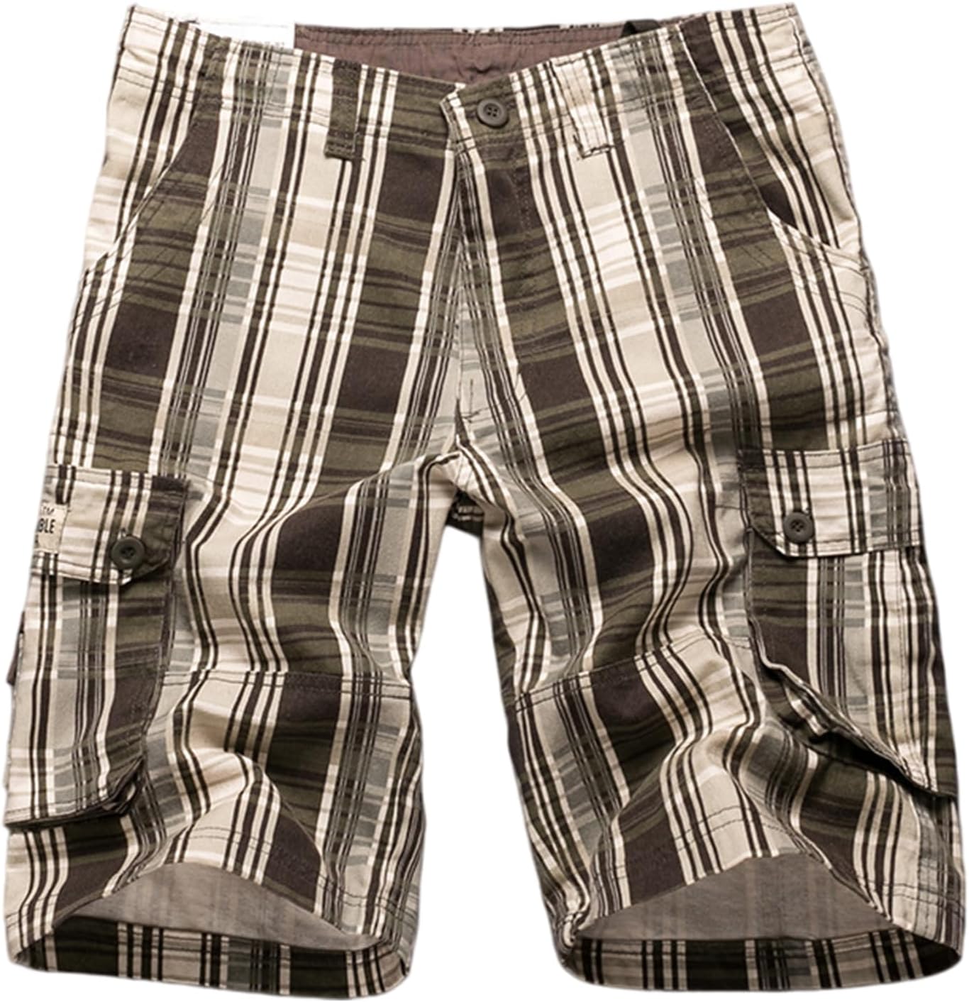 Cotton Twill Fitted Plaid Cargo Shorts Multi-Pockets Casual Summer Shorts for Young Male and Men Clothing
