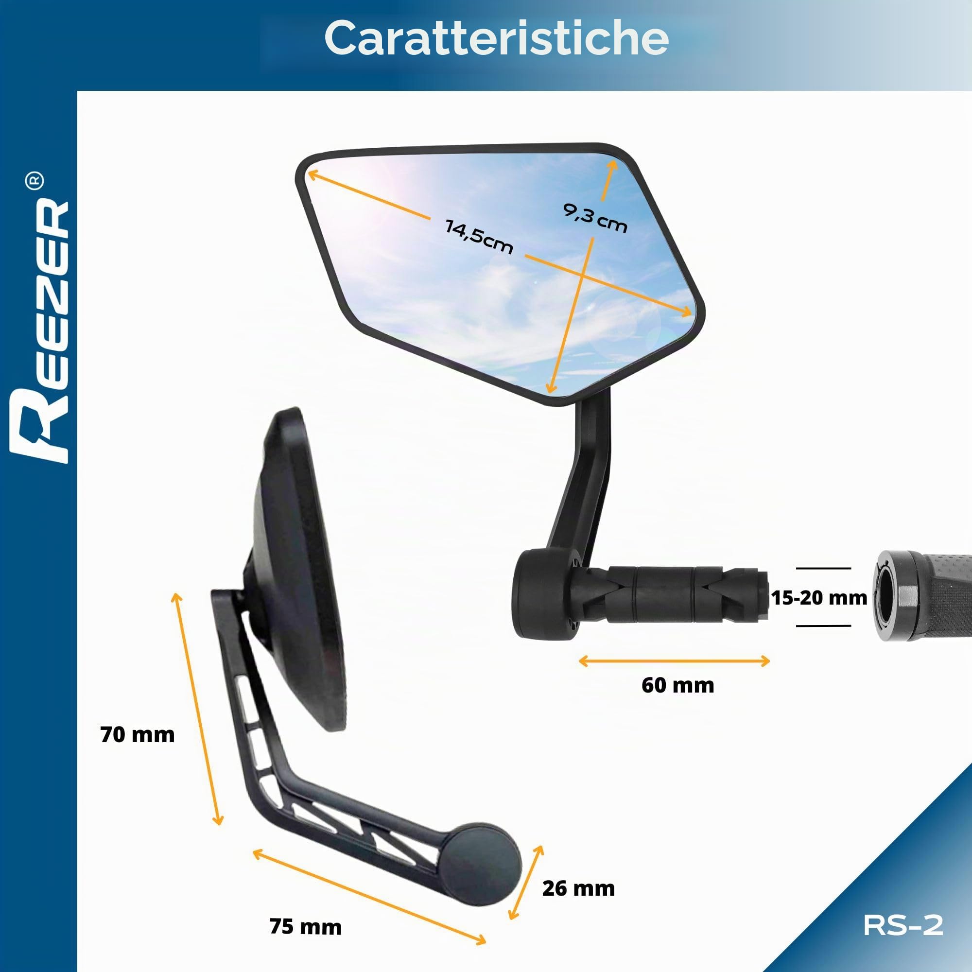 REEZER - Specchietto per bicicletta - Specchietto per bicicletta elettrica - Specchietto per monopattino elettrico - Di alta gamma, compatibile con tutti i modelli - Riflettente - 360° SINISTRA