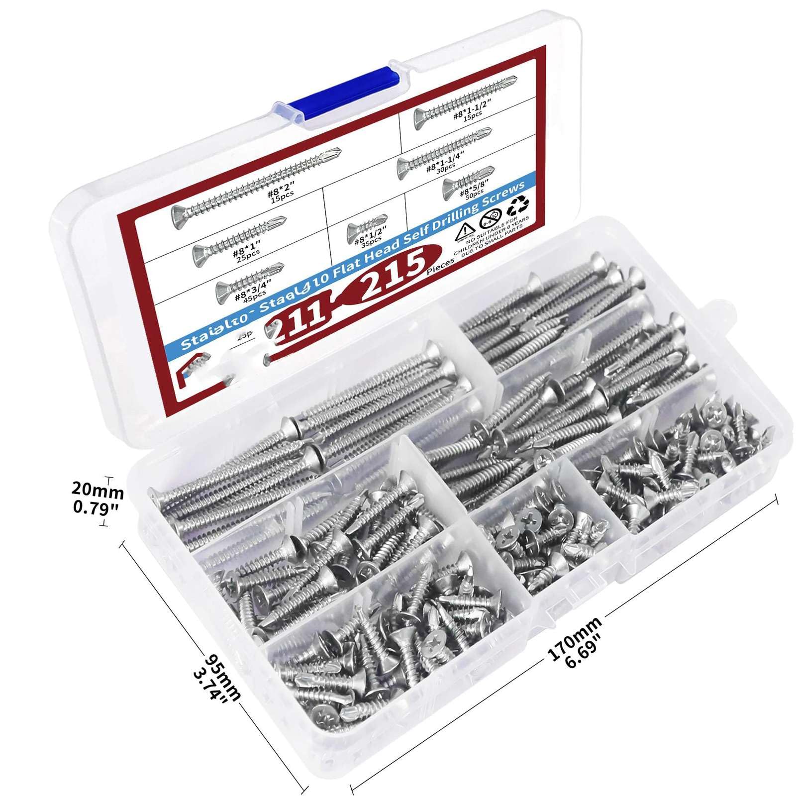 215pcs in Acciaio Inox 410 Testa Piatta Viti autoperforanti Croce Vite autoperforante a Coda di Rondine Viti autoperforanti