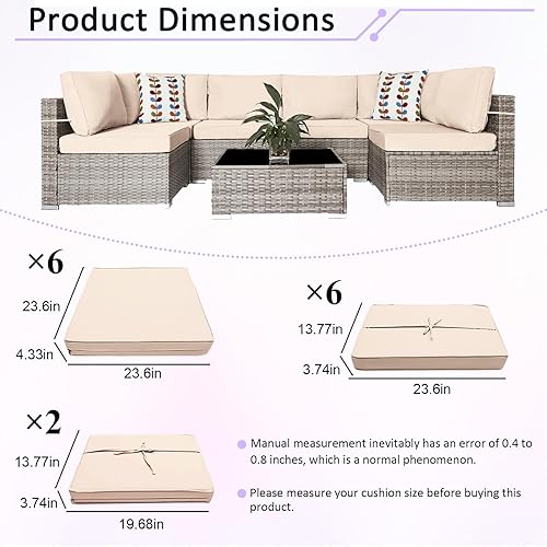 Miniatura 2 de Juego de 14 cojines de patio, fundas de cojín de repuesto para muebles de exterior (23.6 x 23.6 x 4.33 pulgadas, beige)