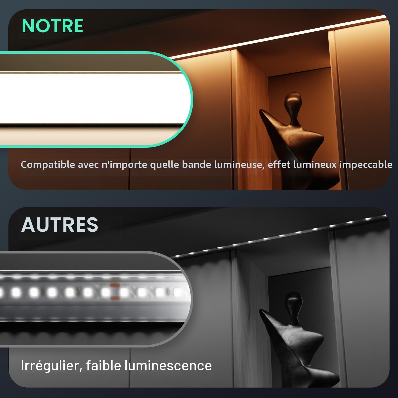 Profilé LED, Profile alu pour ruban 10 × 1mètres，45 degrés en forme de V，avec Couvercle PC Laiteux, Embouts et Clip de Montage pour Bande LED (10pièces × 1m) [Classe énergétique A++]