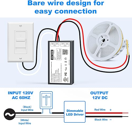 Miniatura 6 de Controlador LED regulable de 60 W, 12 V, TriacELVMLV AC a DC compatible con atenuador Lutron y Leviton, fuente de alimentación LED regulable 60W 12V