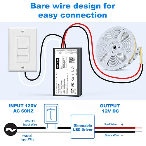 Miniatura 6 de Controlador LED regulable de 60 W, 12 V, TriacELVMLV AC a DC compatible con atenuador Lutron y Leviton, fuente de alimentación LED regulable 60W 12V