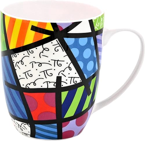 BRITTO Romero - Taza de café de porcelana de hueso, 16.8 onzas, paisaje colorido, patrón de arte abstracto