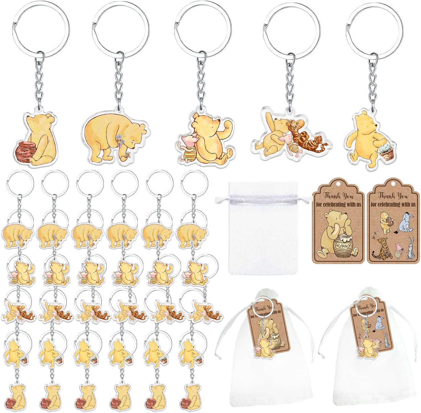 Ggjgrpx Winnie Baby Shower Favors, Gender Reveal Birthday Party Supplies, Thank You Winnie Keychain for Party