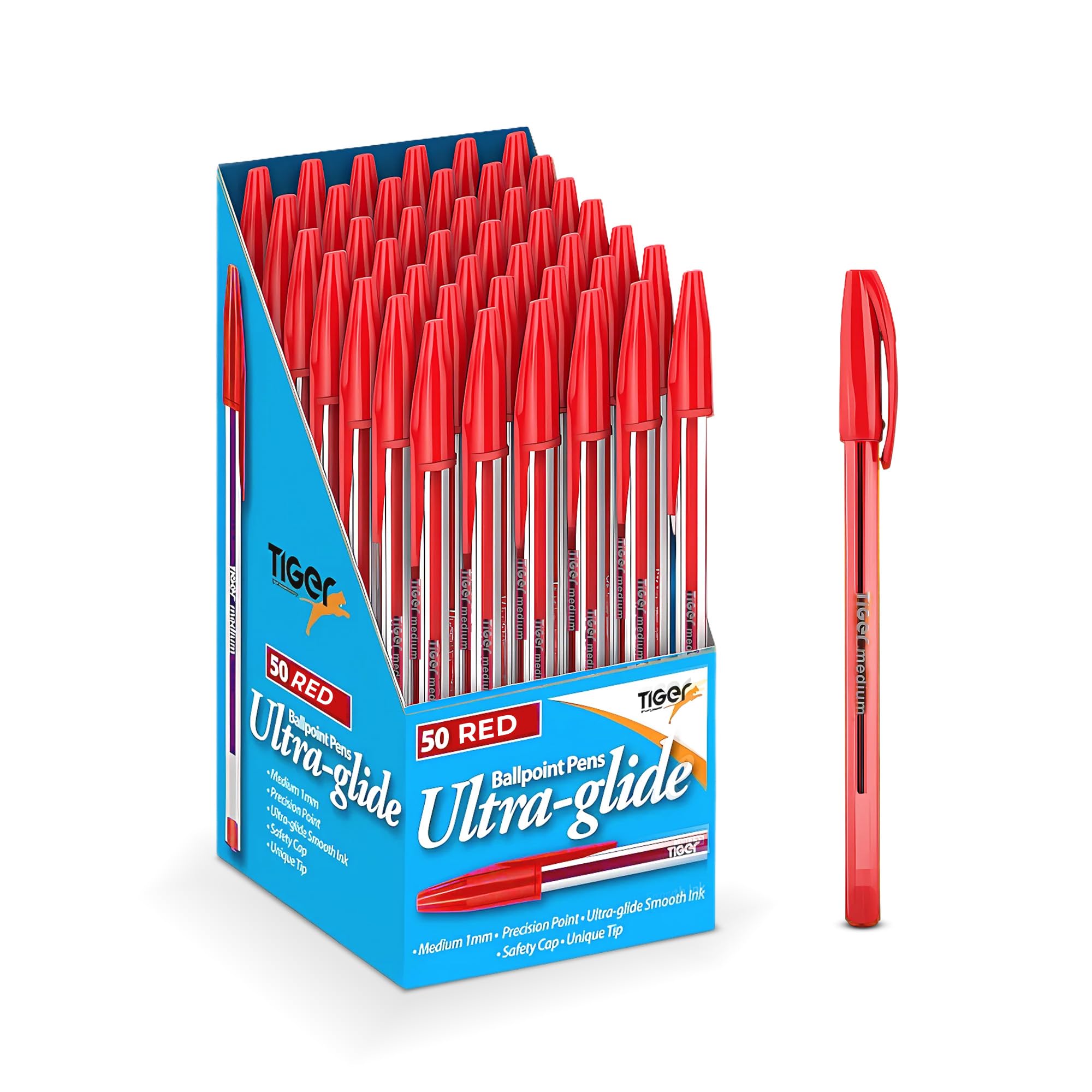 Lotus Pack of 50 Coloured Ink Medium Point Nib Ultra Glide Smooth Ink Precision Ballpoint Pens (Red, 50 Pack)