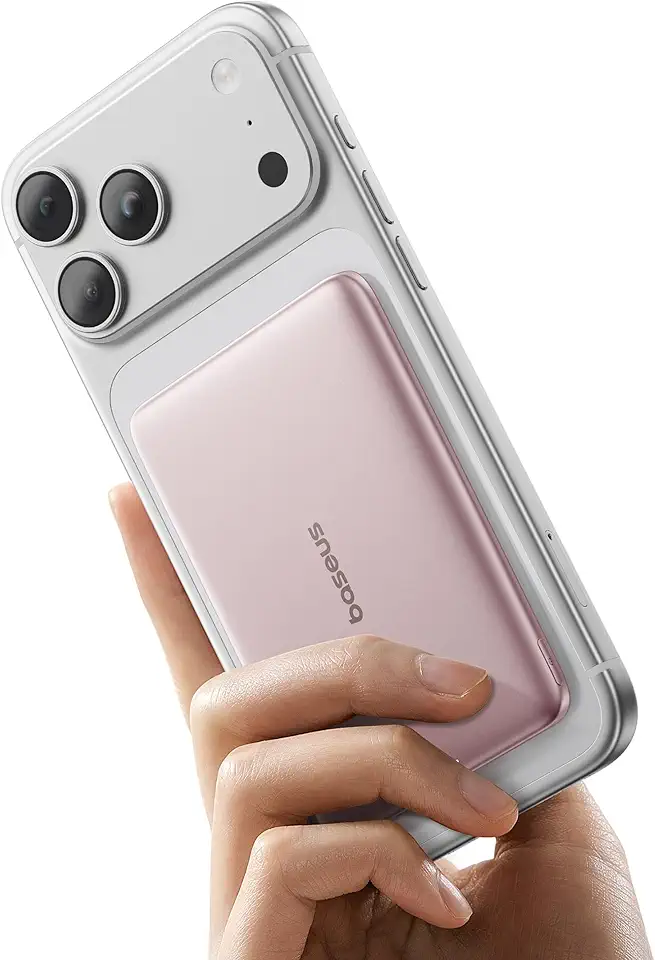 Carregador portátil Baseus Picogo Magsafe, Power Bank sem fio Ultra Slim 5000mAh, bateria magnética de carregamento rápido de 20W com USB-C para iPhone,Rosa Cósmico