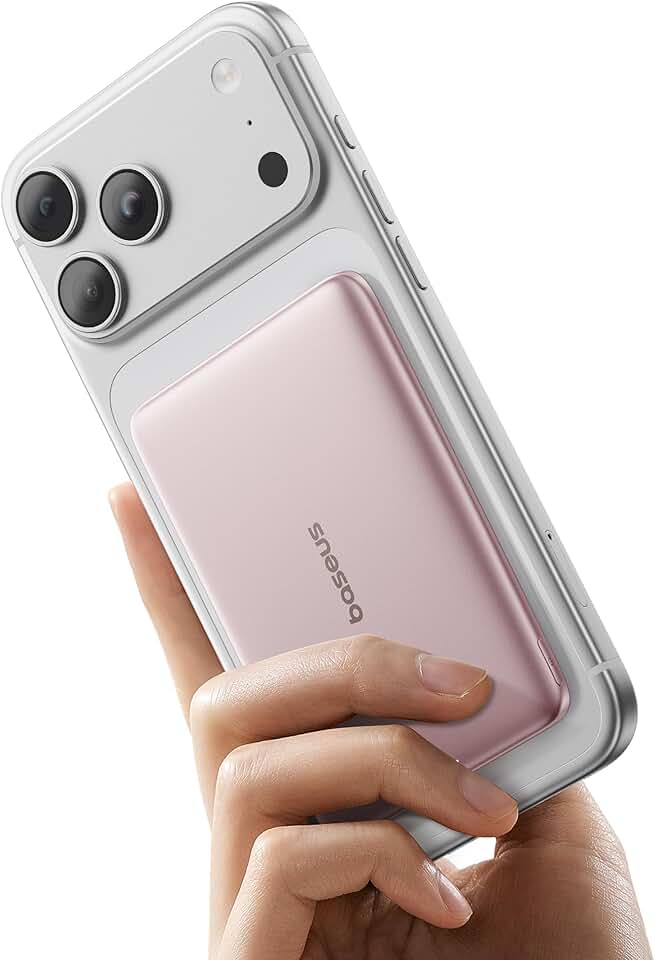 Carregador portátil Baseus Picogo Magsafe, Power Bank sem fio Ultra Slim 5000mAh, bateria magnética de carregamento rápido de 20W com USB-C para iPhone,Rosa Cósmico