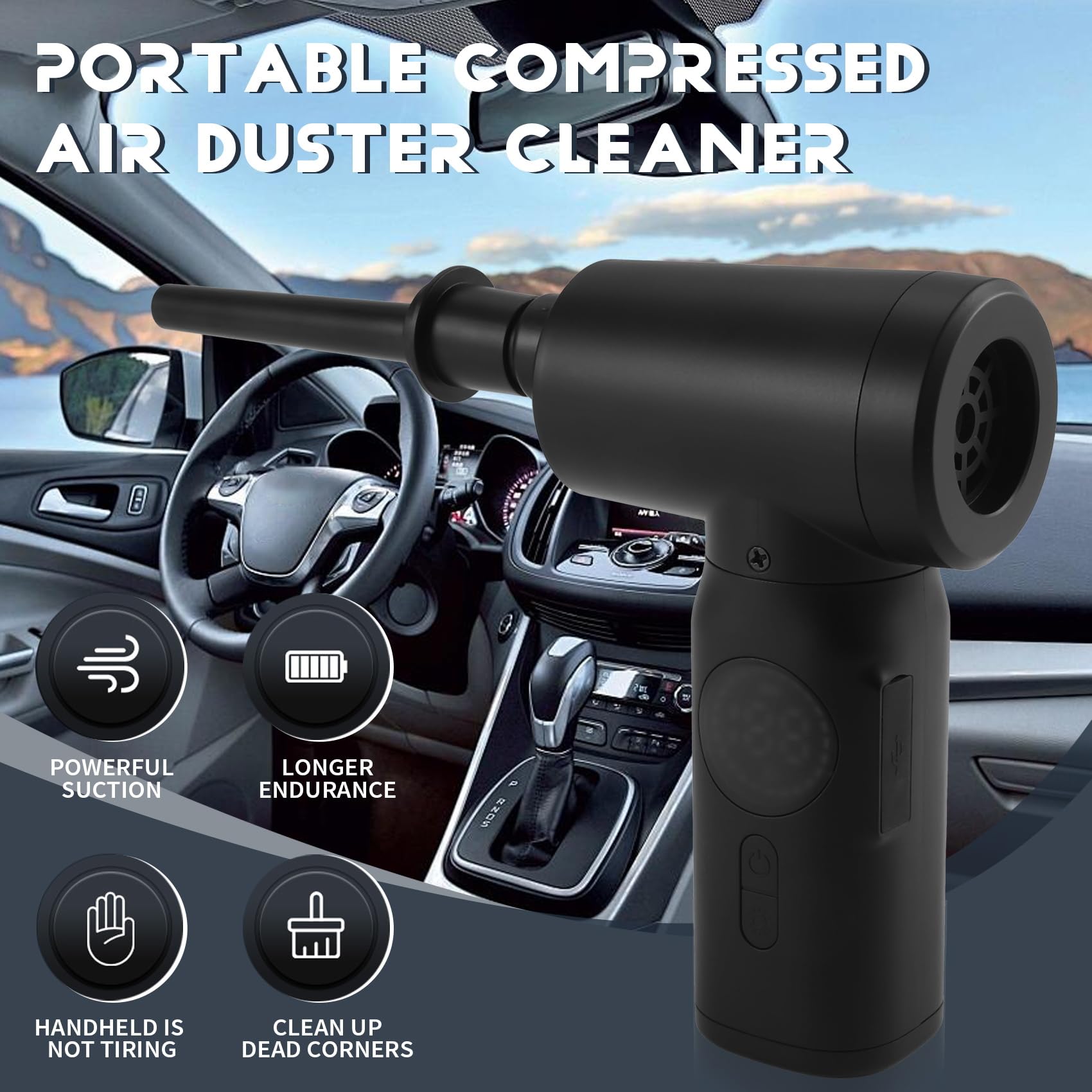 6000mAh Portable Air Comprimé Duster Cleaner sans Duster pour Clavier Ordinateur Nettoyage