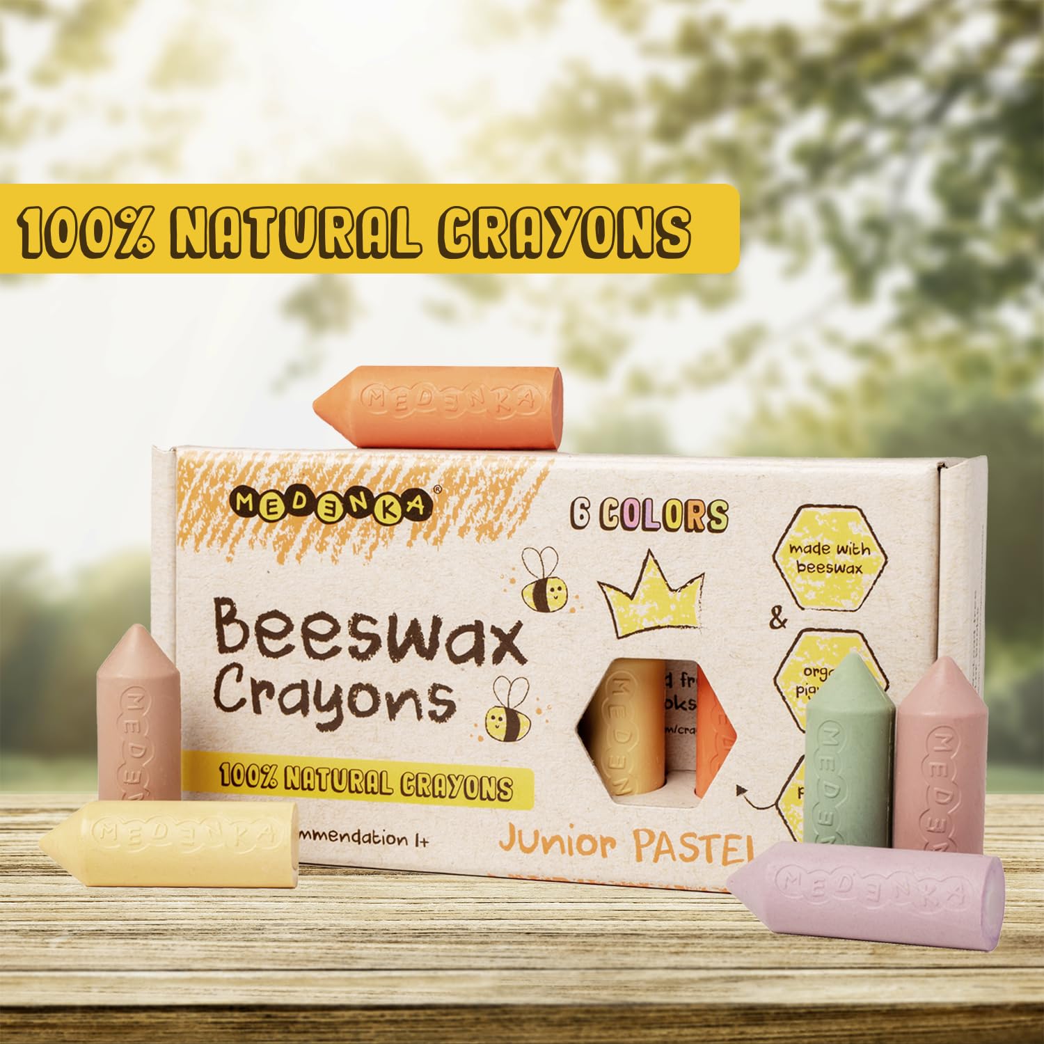 Pastelli a cera d'api pura, certificata e atossica per bambini da 1 anno in su, profumo naturale di miele | Ecologico