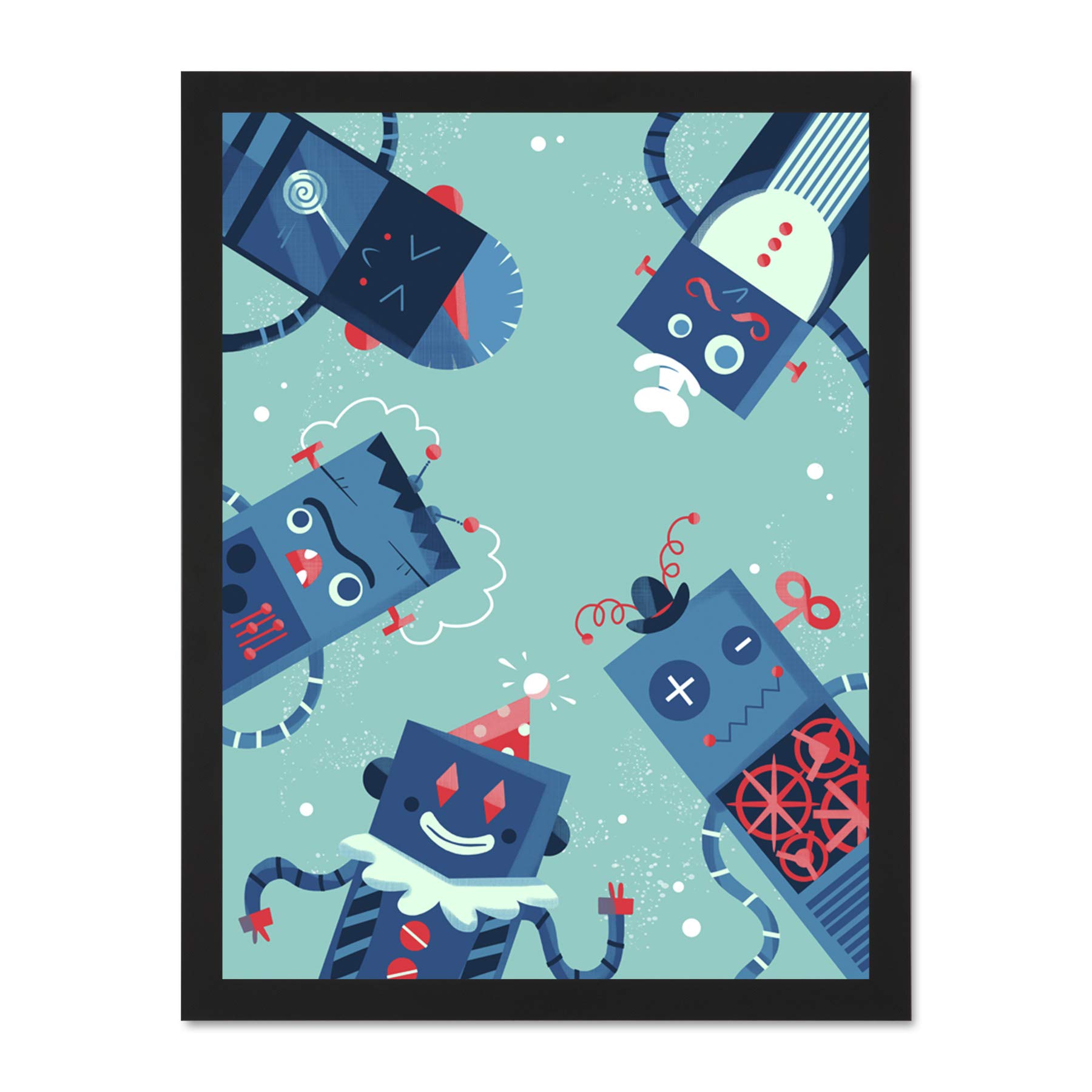 Wee Blue Coo Robot Family Large Framed Art Print Wall Poster 18x24 inch