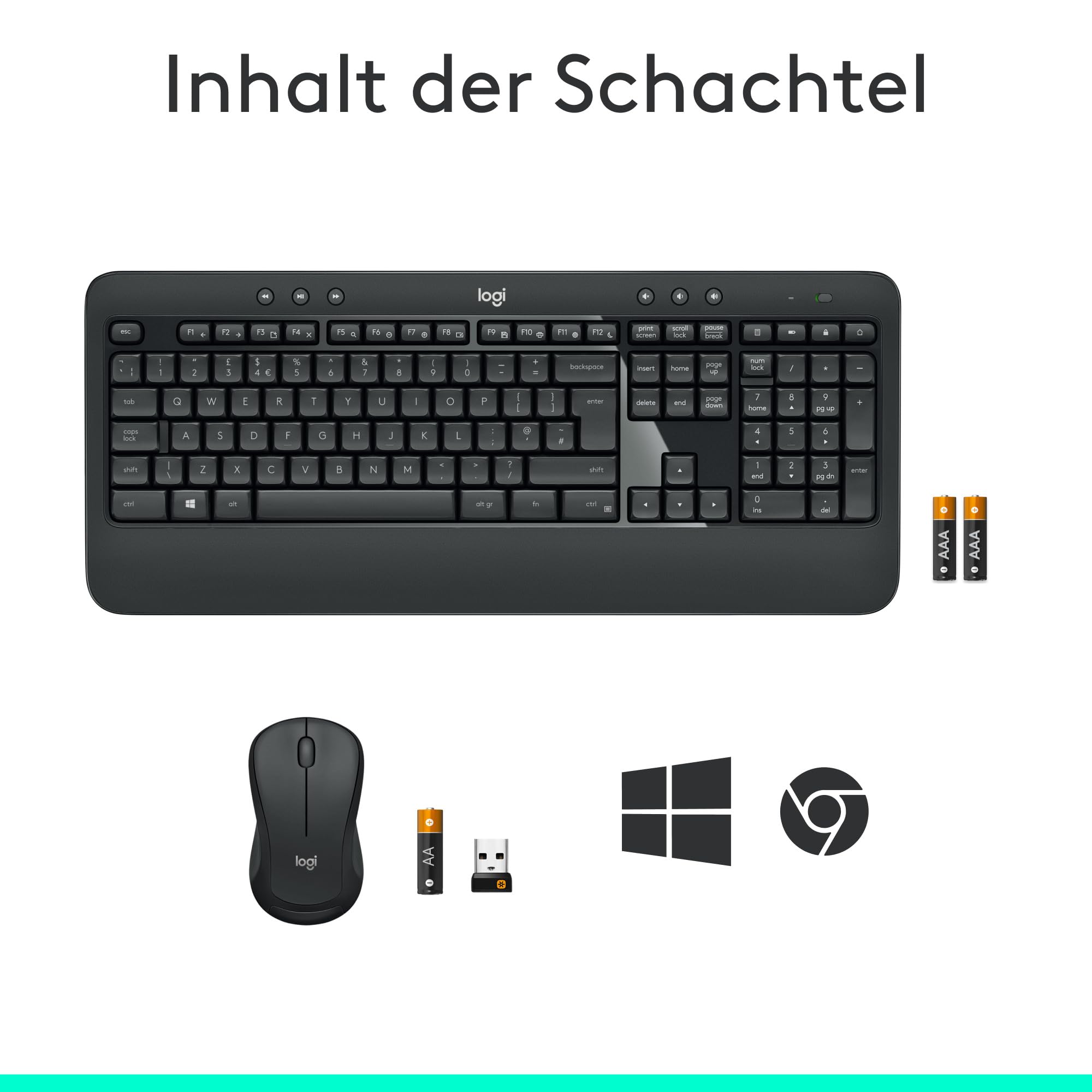 Logitech MK540 Advanced Kombi – Kabellose Tastatur und Maus für Windows, Deutsche QWERTZ-Tastatur – Schwarz