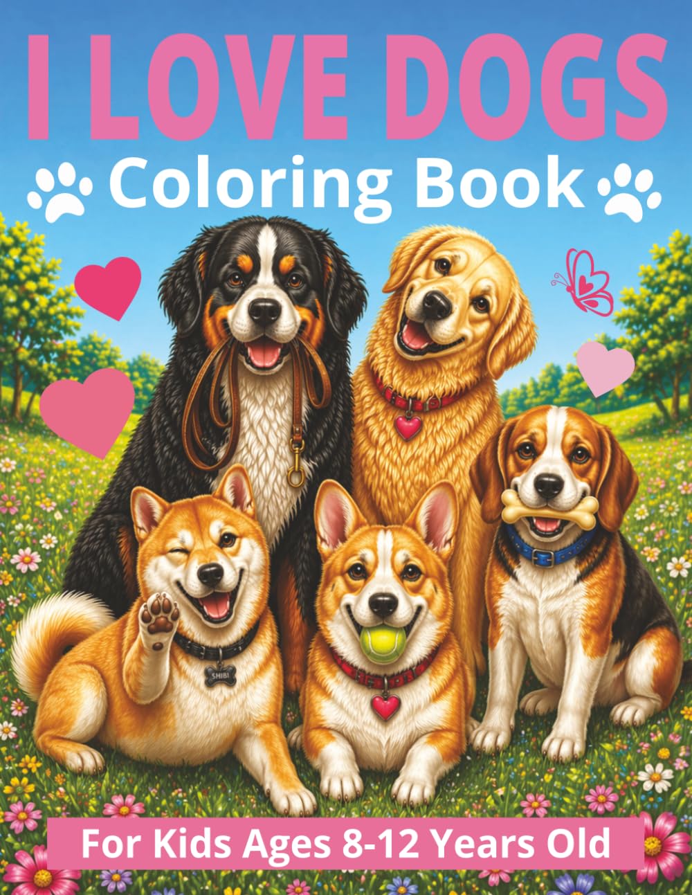 I Love Dogs Coloring Book for Kids Ages 8–12: Over 50 Cute Dogs & Puppies Coloring Pages • Adorable Scenes and Detailed Designs