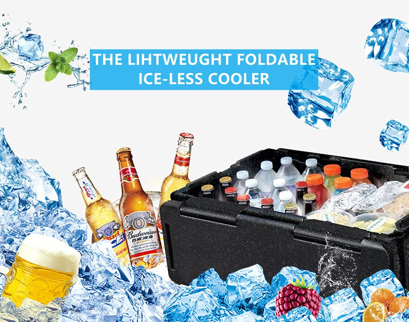 Xicennego Portable Foldable Ice-Less Cooler Outdoor Picnic 60L Large Capacity Storage Box Food Incubator Car Refrigerator