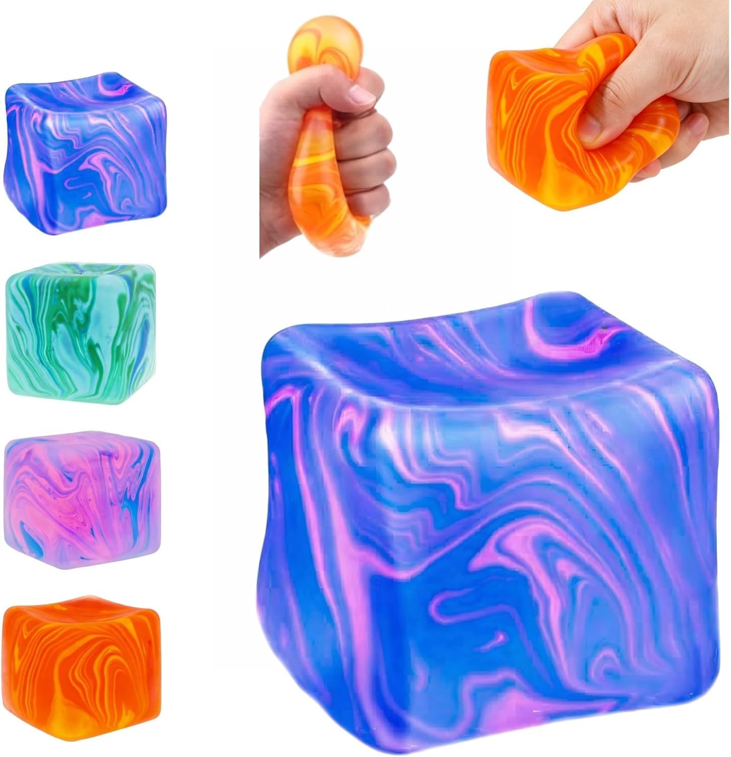 Squishies Stress Cube Toys, Adults Squishies Anxiety Relief Maltose Ball, Gel Filled Stretchy Stress Balls for Anxiety Relief, Sensory & Focus, Novel Design Cool Colorful Fidgets Cubes (Blue)