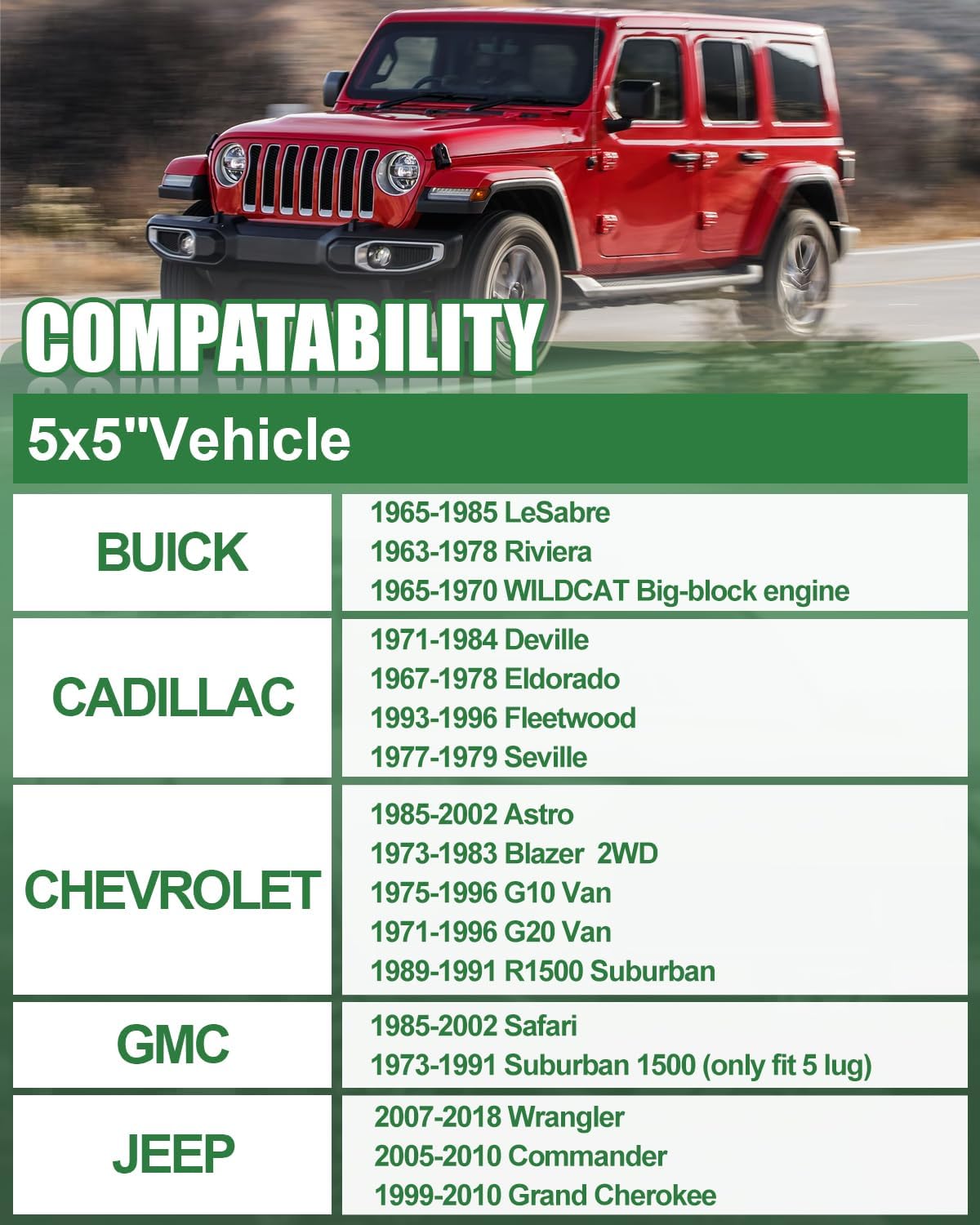 5x5 to 5x5.5 Wheel Adapters for Wrangler Commander Grand Cherokee Journey, 1.25 inch 5x127 to 5x139.7 Wheel Spacers 78.3mm Center Bore 1/2 Studs