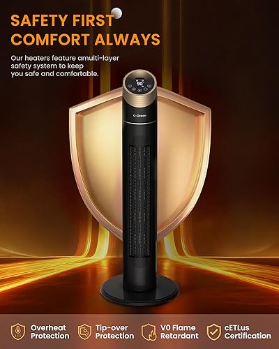 Miniatura 4 de Calentador de espacio, calentador de espacio de 34 pulgadas para habitación grande con control remoto, calentador de torre de 1500 W con