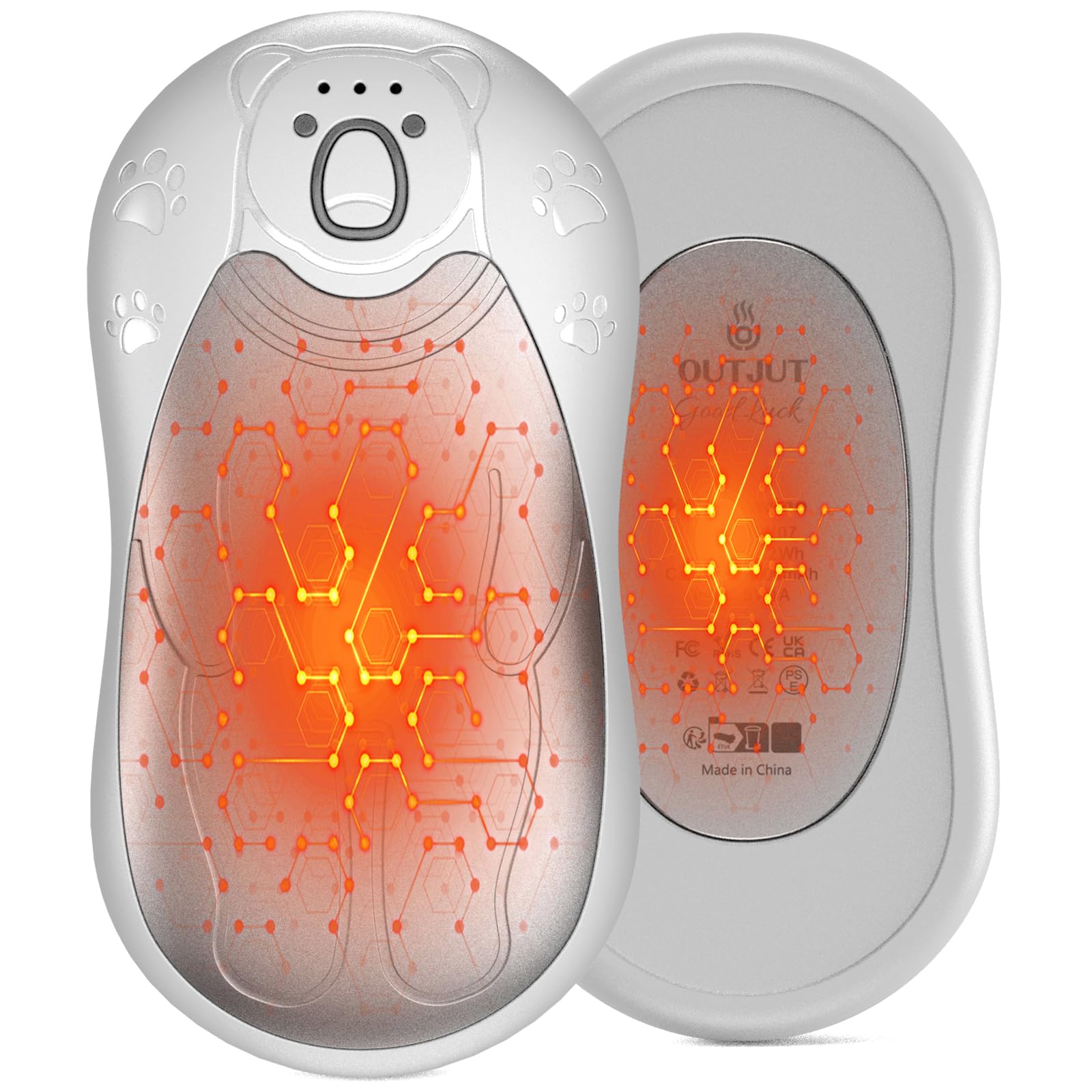 Chauffe Main Electrique 2 en 1 Blanc, Chaufferette Main Reutilisable, 3 Niveaux de Chauffe, 12000mAh Rechargeable par USB, Cadeaux Hiver Unisexes, pour Camping et Sports en Extérieur