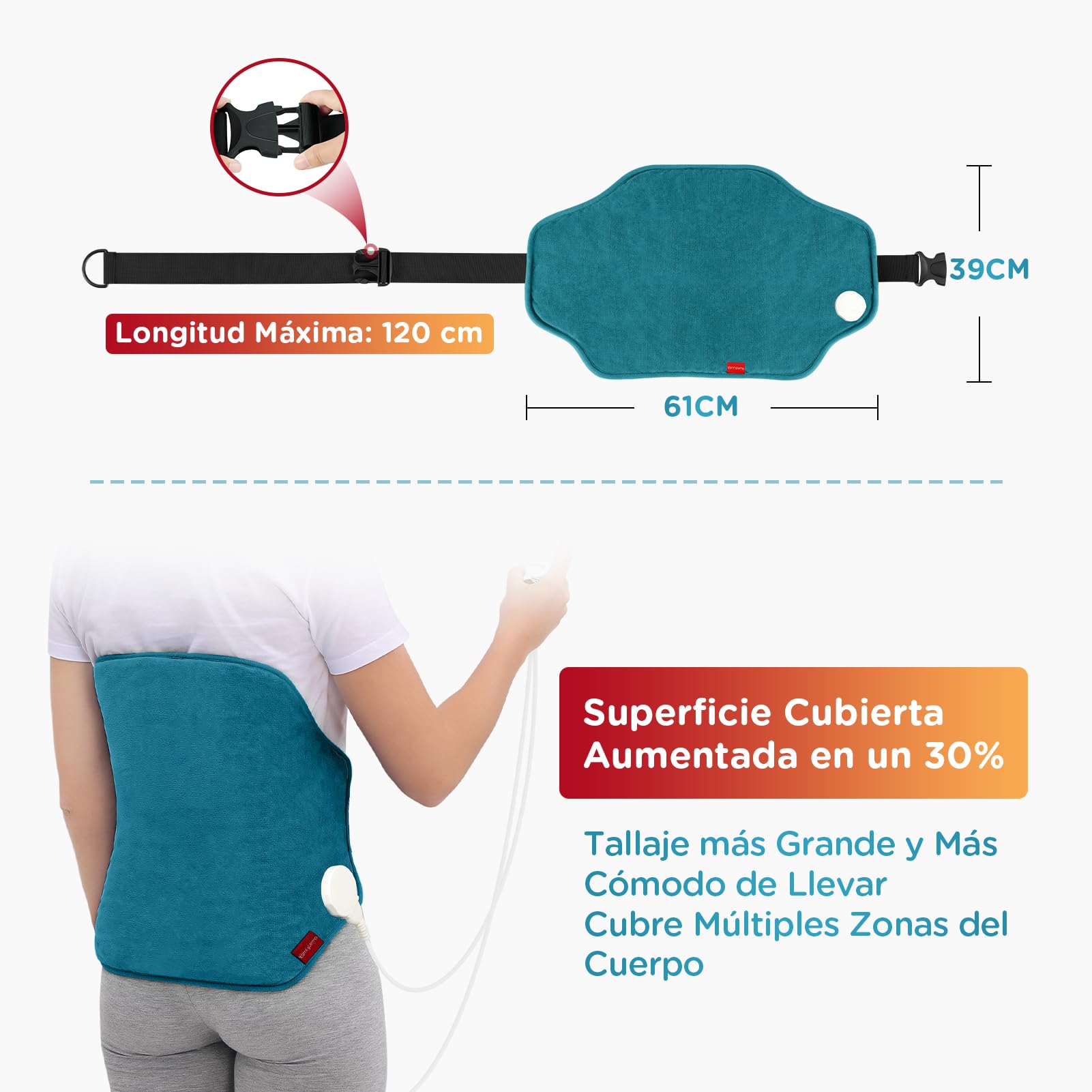 Comfytemp Grande Manta Electrica Lumbar, 9 Niveles de Temperatura, 11 Temporizadores, 39x61 cm Almohadilla Electrica para Espalda y Abdomen, Lavable, san Valentin Regalo (Tamaño Máximo : 120 cm)