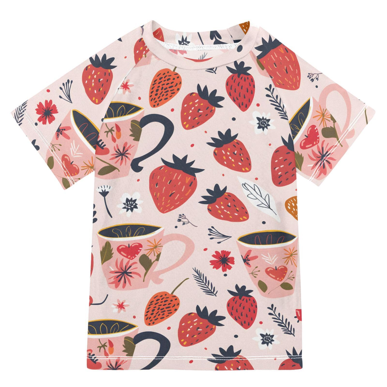 ALAZA Kids Rash Guard Boys Toddler Swim Shirts Short Sleeve Cup Strawberry UPF 50+ 3T