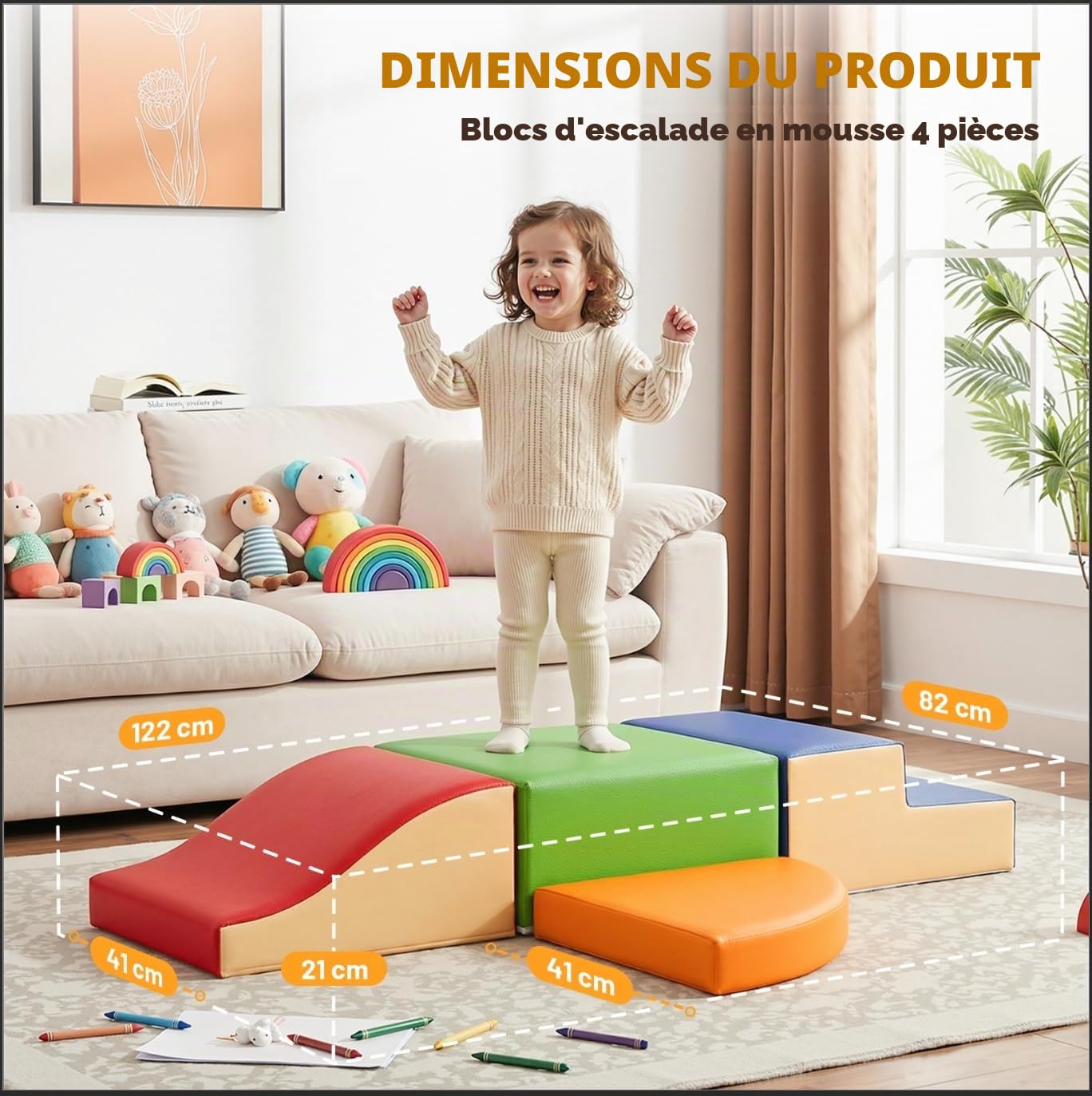 JungleDove Lot de 4 Jouets d’Escalade pour Tout-Petits : Ensemble de Jeu Souple en Cuir PU – Blocs d’Escalade en Mousse pour Ramper et Glisser, Aire de Jeux intérieure pour Enfants (Couleur variée)