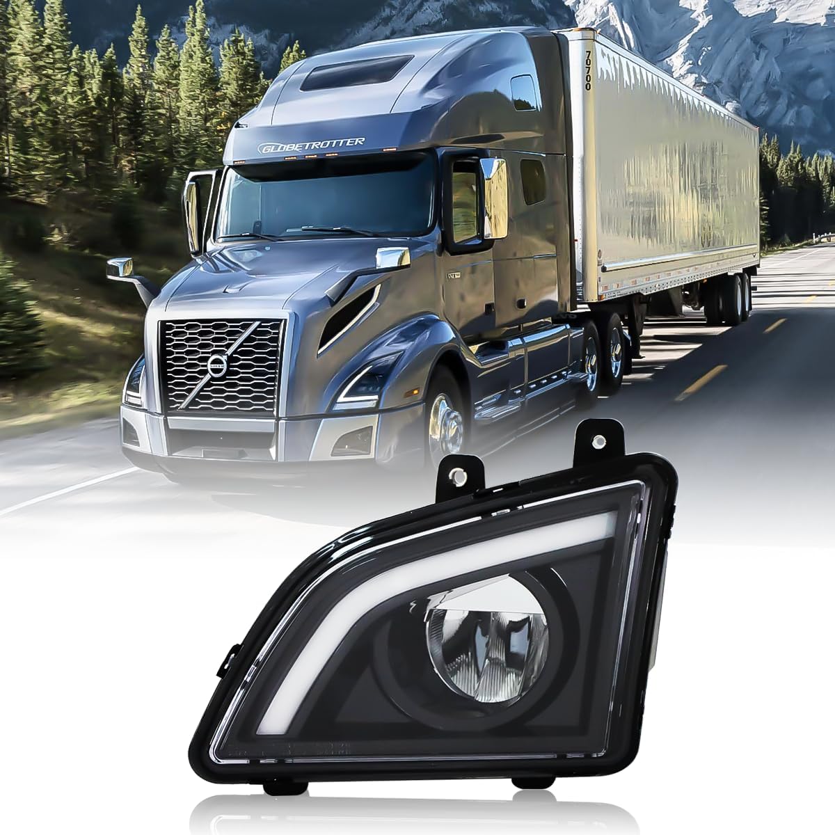 Front Bumper Driving Fog Light Lamps Compatible with Volvo VNL Trucks 2018+ (LED-Black, Left)