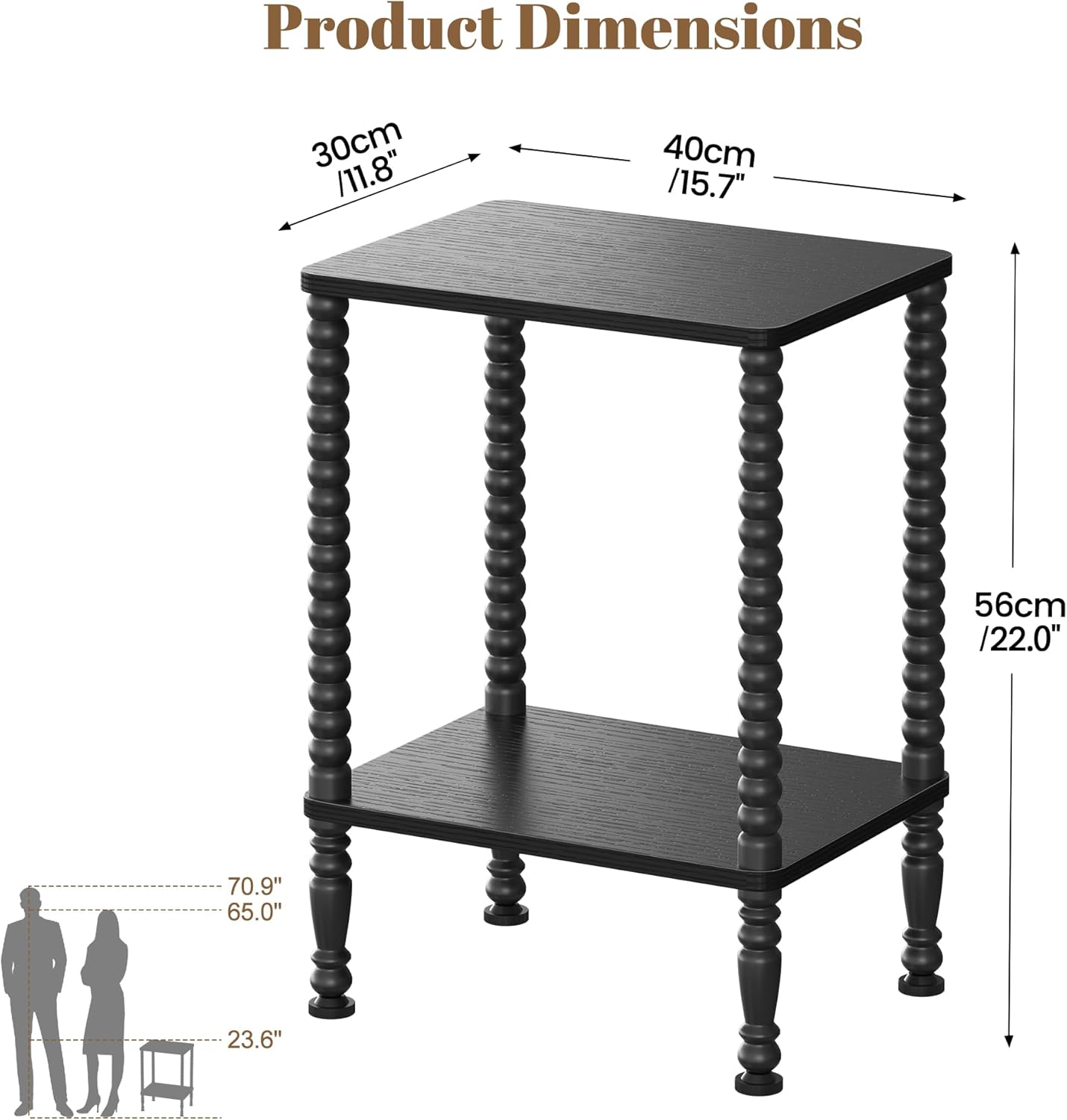Side Table, Small End Table, 2-Tier Nightstand with Storage Shelves, Coffee Table for Small Spaces, Curved Design, Sofa Table for Living Room, Bedroom, Black