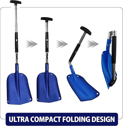 Miniatura 3 de MICHELIN Paquete de 2 palas plegables telescópicas ultra compactas de 40 pulgadas, azul y negro, construcción de aluminio ligero para nieve, hielo,