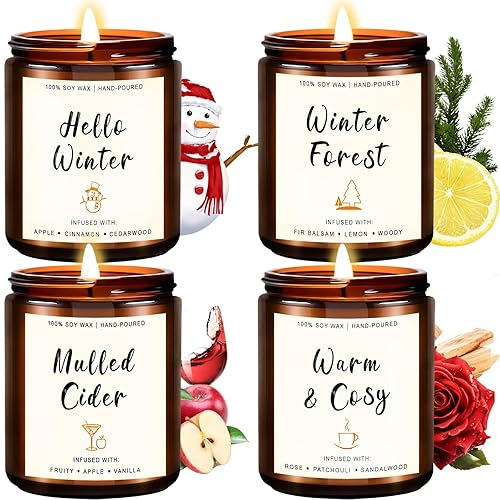 4 Pack Winter Candles - 28oz Soy Candle Set, Winter