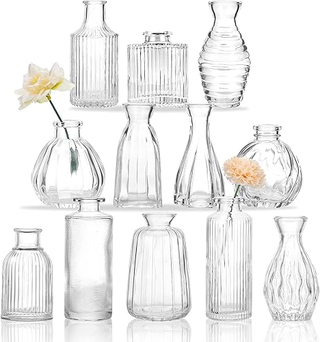 Miniatura 1 de CEWOR 12pcs Glass Bud Vase Set, Small Vases for Flowers, Clear Bud Vases for Centerpieces Mini Flower Vases in Bulk for Rustic Wedding Decorations