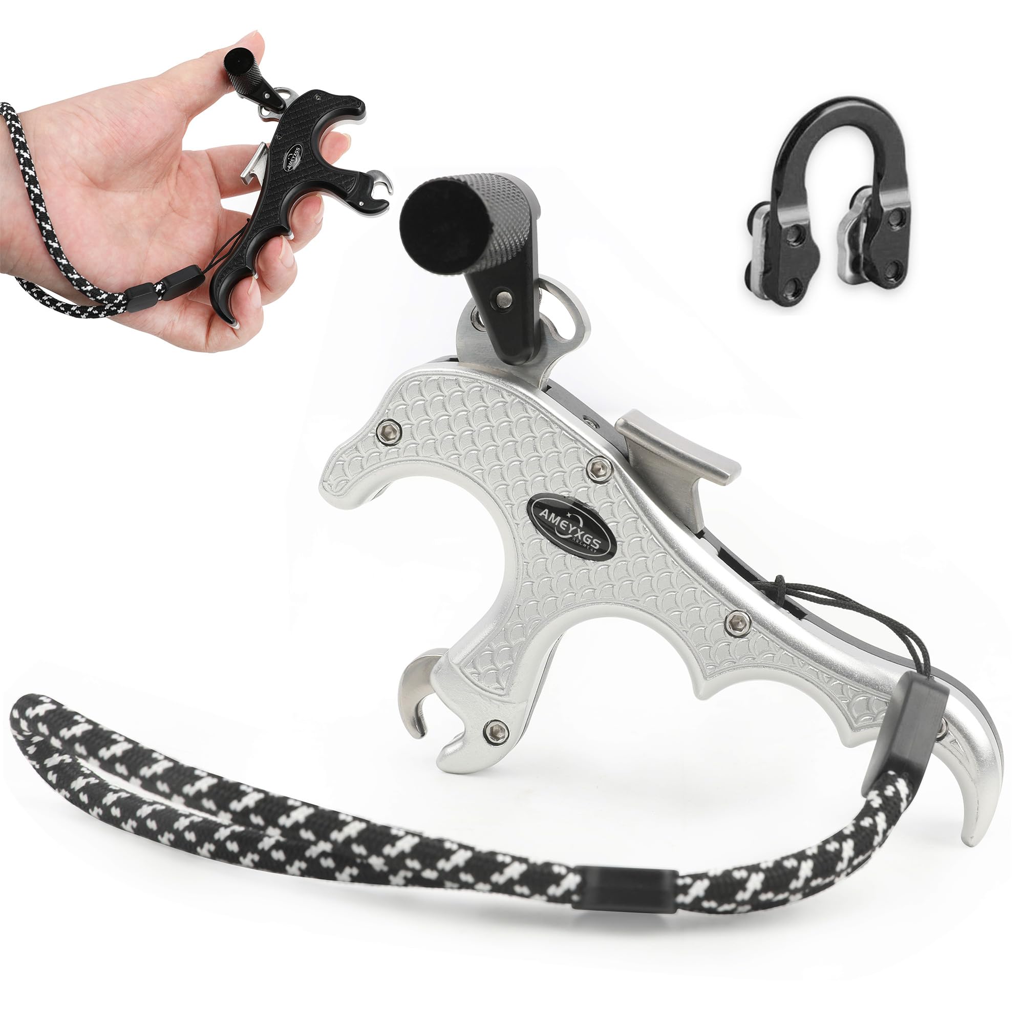 surwolf Archery Compound bow Release aids Aluminum with D-loop Rope Thumb Trigger Release Aid 4-finger for Compound Bow Accessory RH&LH Adjustable (Release+D-loop)