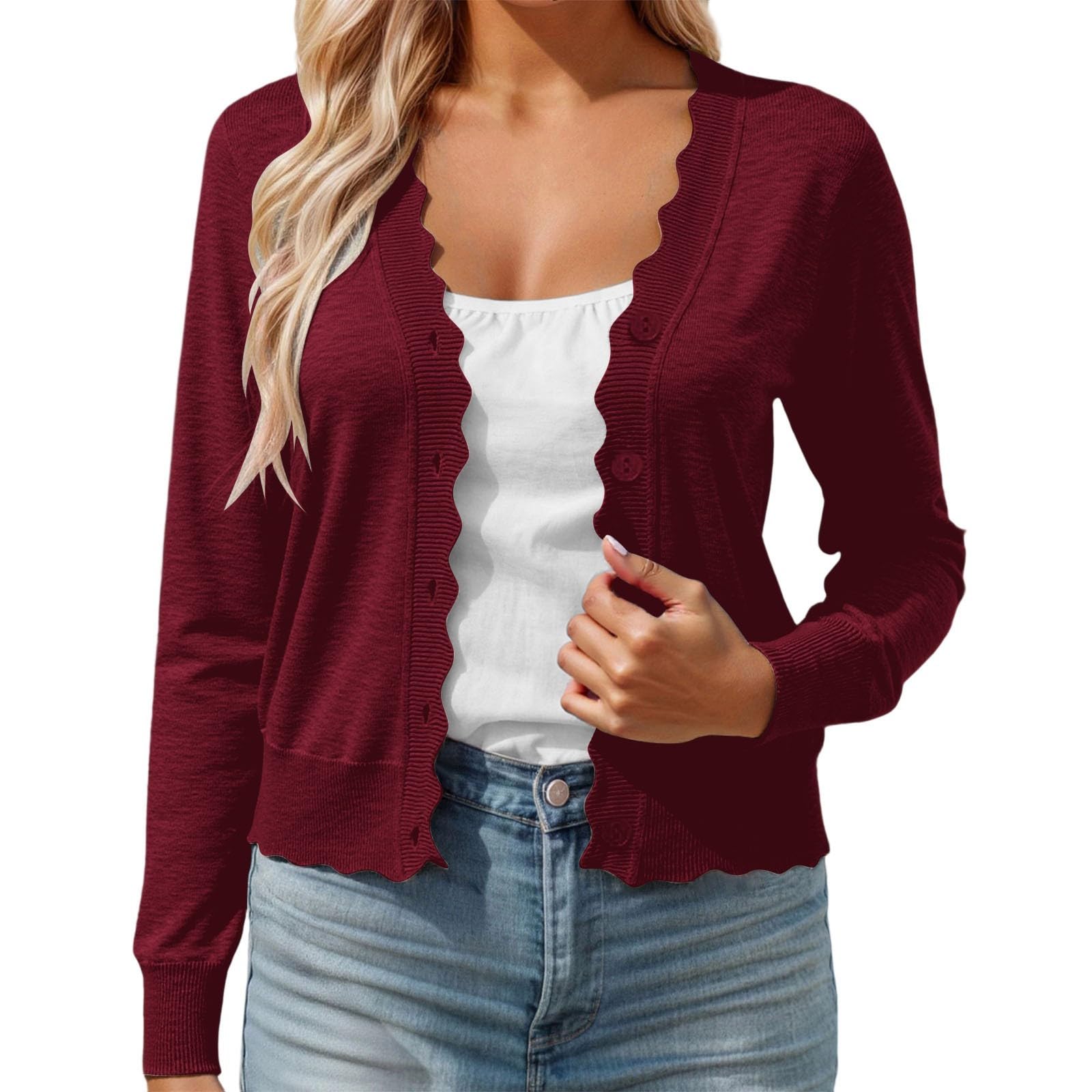 Chaqueta de punto para mujer cárdigan corto ligero que no abulta 6