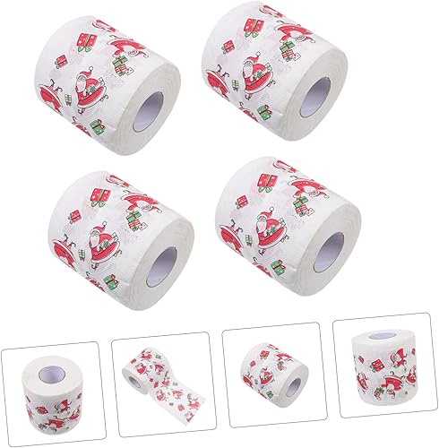 Miniatura 5 de NOLITOY 4 rollos de papel higiénico de Navidad, servilleta de Navidad para cocina, relleno de calcetines de Navidad, toalla de cocina desechable,