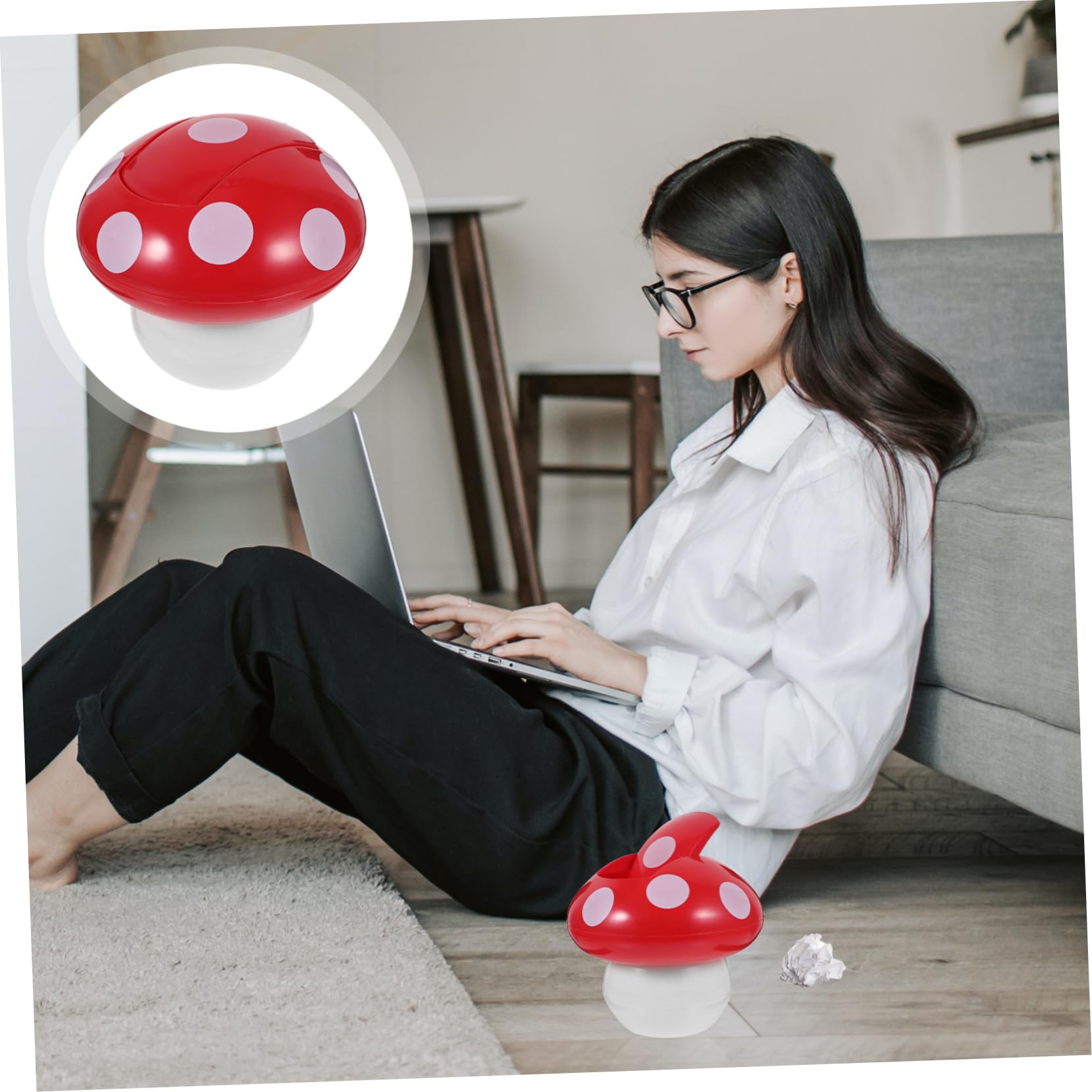 TOGEVAL Mushroom Decor Trash Can for Desk Mini Desktop Mushroom Trash Can with Lid