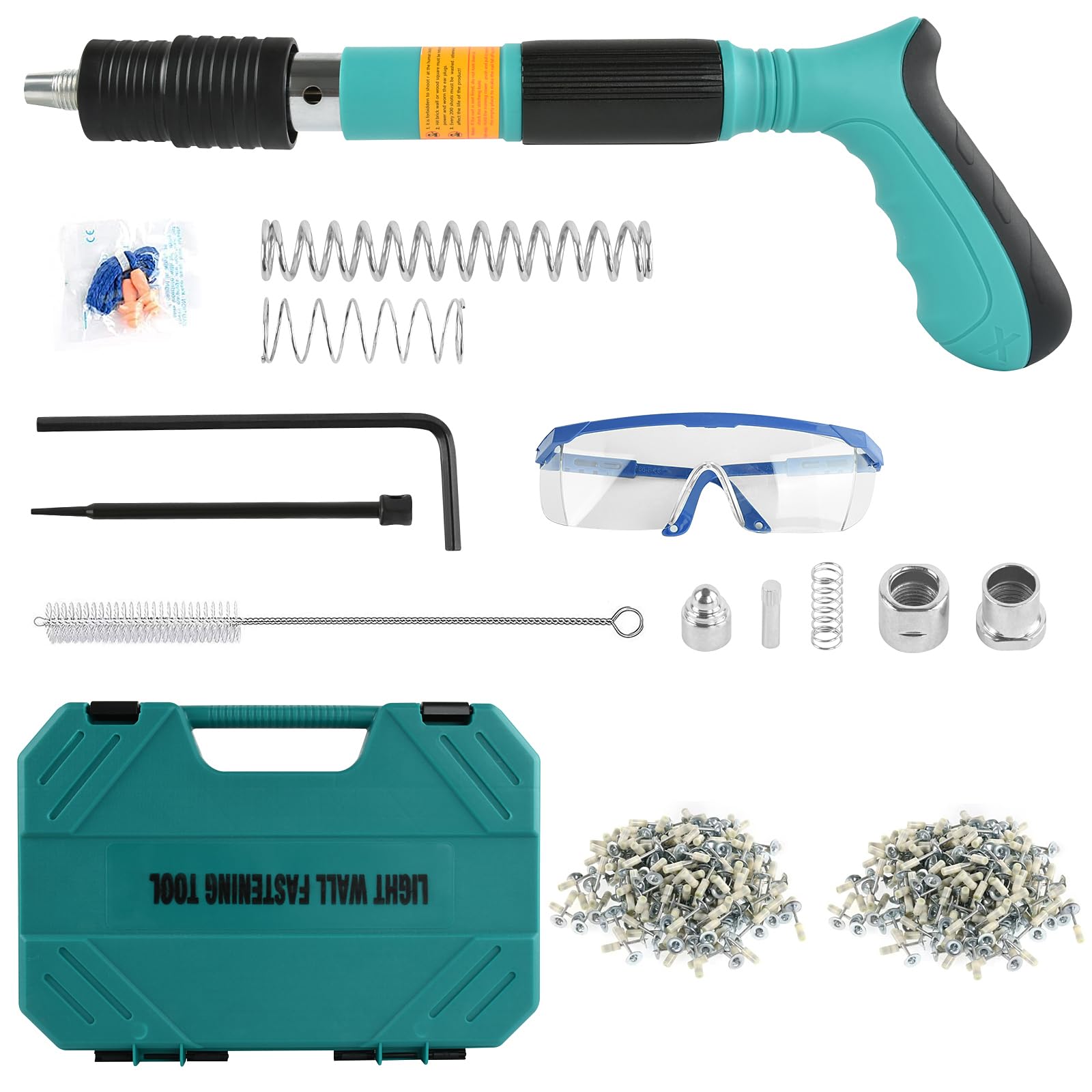 Nail Gun with 60 Round Nails and 50 Hook Nails, Nail Gun Tool, Steel, Rivet Gun, Water Pipe Holder, Plumbing Gun, Nail Wall Mounting Tool for Cement Wall