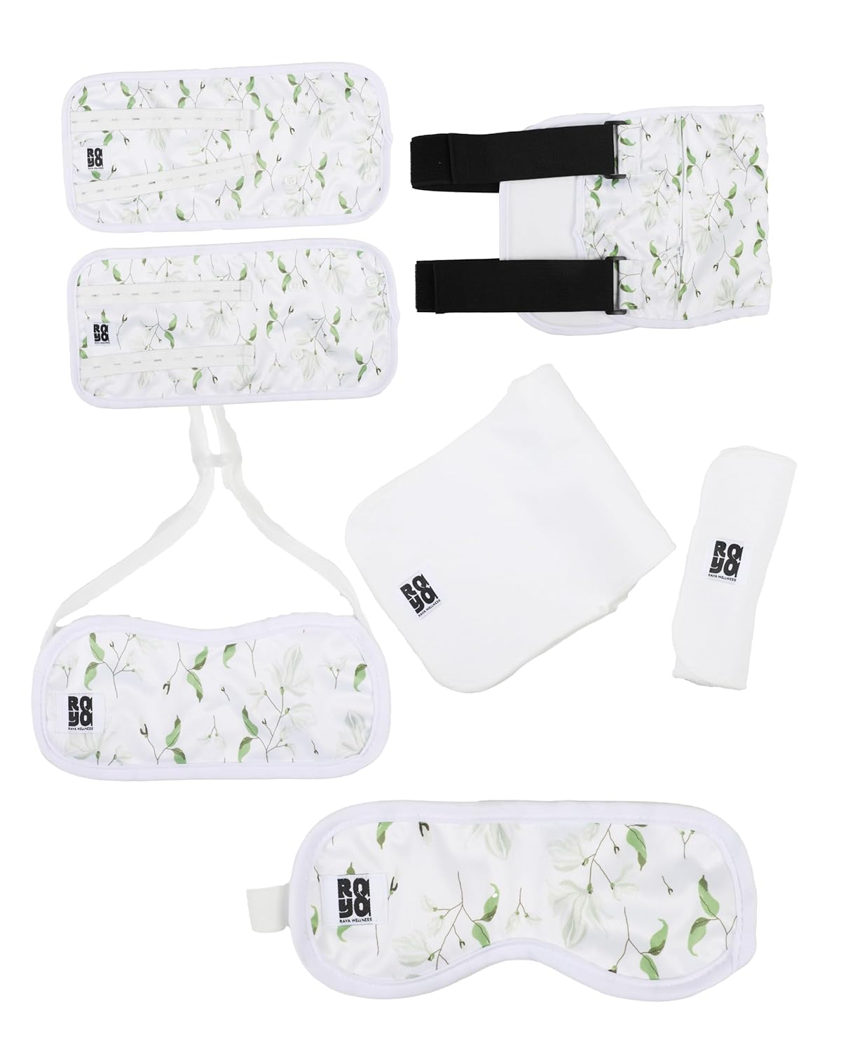 Organic Cotton Castor Oil Accessories Kit - 7 Piece Set (Eye, Knee, Neck, Liver Packs & Flannel)