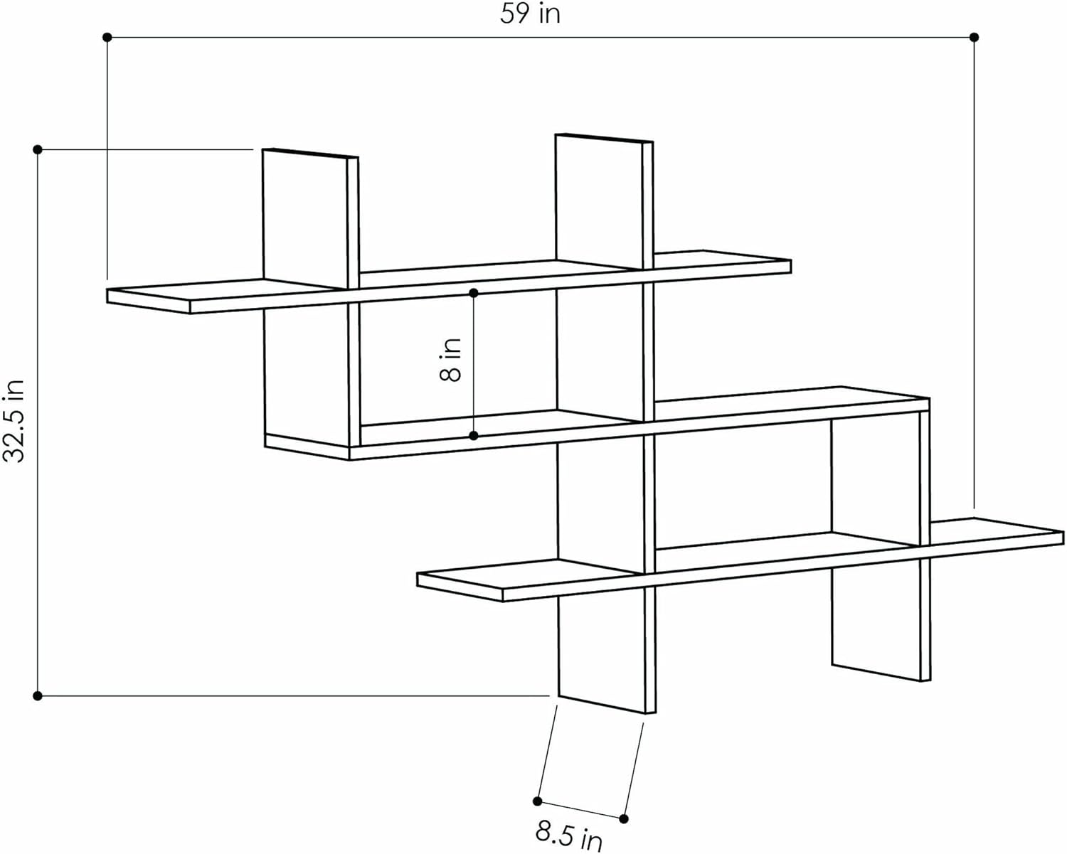 Ada Home Decor Warren Modern White Wall Shelf 32.5'' H x 59'' W x 8.5'' D/Wall Storage/Shelving Unit