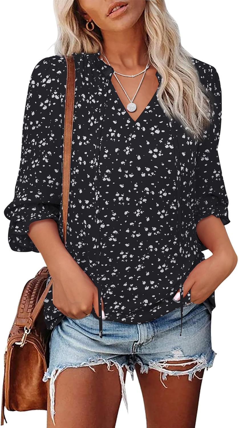 Gaharu Womens Business Casual Blouses Ruffle V Neck Work Dressy Shirts Long Sleeve Chifffon Tunic Tops - Image 5