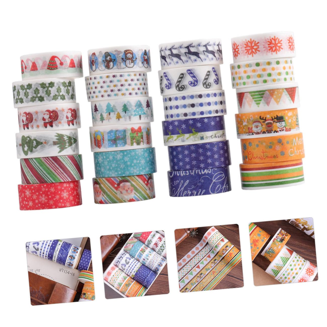 SEWACC 192rollos Cinta Adhesiva para Manualidades De Navidad Washi Tape para Scrapbooking y Decoración Festiva para Tarjetas Sellos De Sobres y Proyectos