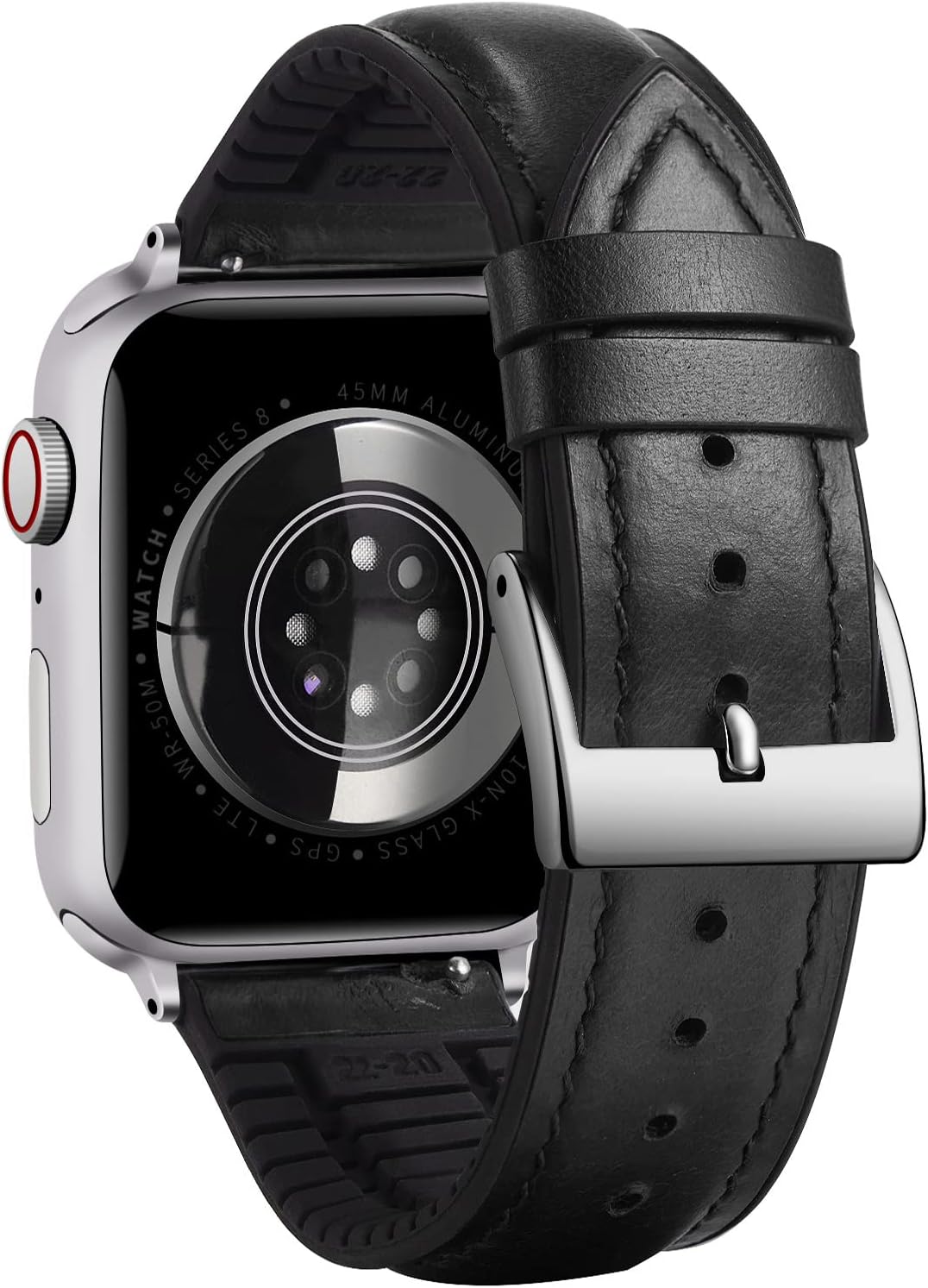 BINLUN Compatible with Apple Watch Band 38mm 40mm 41mm 42mm Oil Wax Leather and Breathable Silicone Hybrid Replacement Strap Fit for iWatch Ultra Ultra2 SE SE2 Series 11/10/9/8/7/6/5/4/3/2/1(Black)