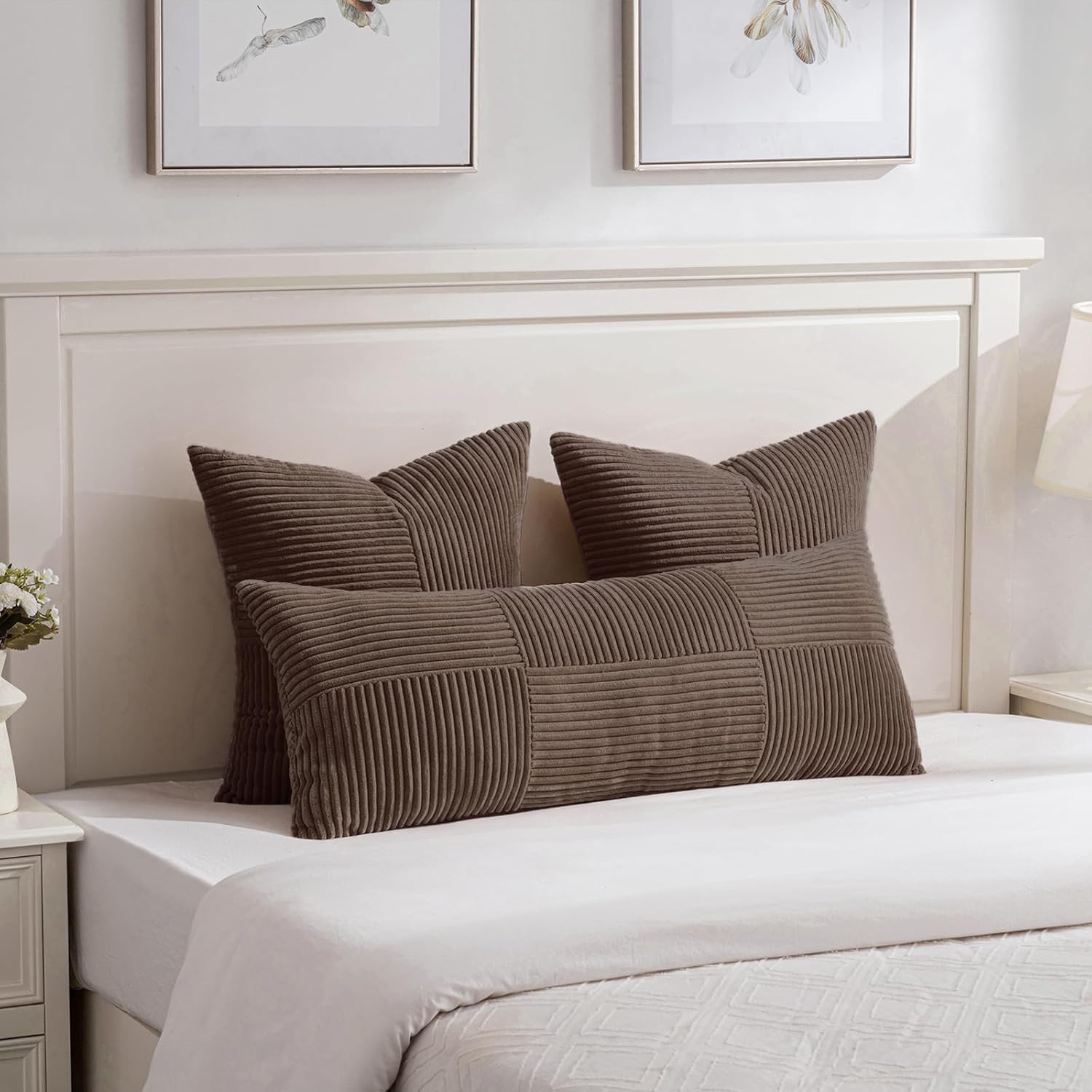 Fancy Homi 2 Packs Dark Brown Decorative Throw Pillow Covers 18x18 Inch for Living Room Couch Bed Sofa, Rustic Farmhouse Boho Home Decor, Soft Corss Corduroy Patchwork Textured Cushion Case 45x45 cm - Image 5