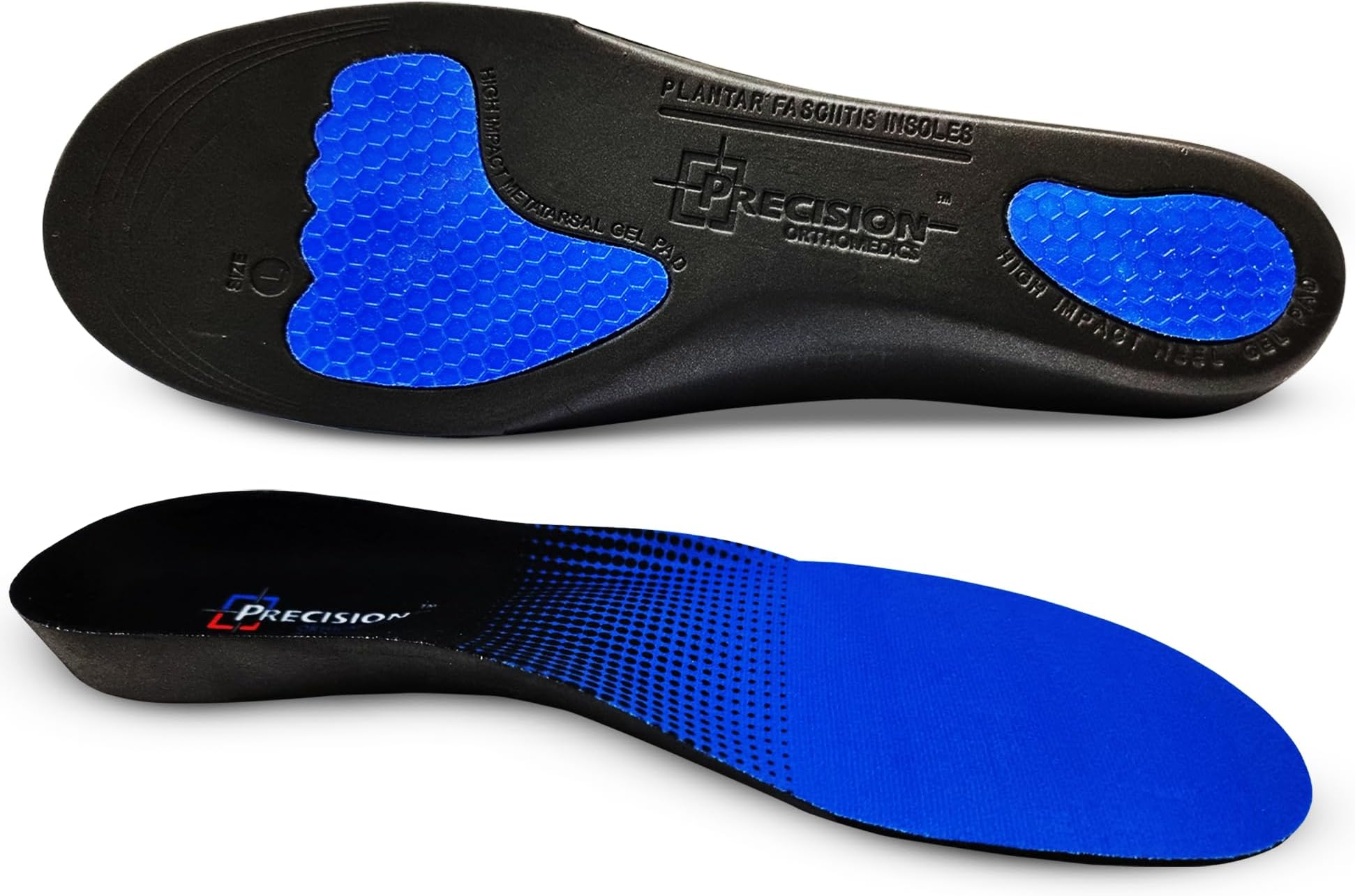 Precision OrthomedicsPRECISION ORTHOMEDICS ® - Orthotic Insoles for Arch Support Fallen Arches Flat FEET Plantar Fasciitis Back Heel Pain with Superb Metatarsal and Heel Gel PAD Cushion ON Insoles (S: UK (5-6.5))