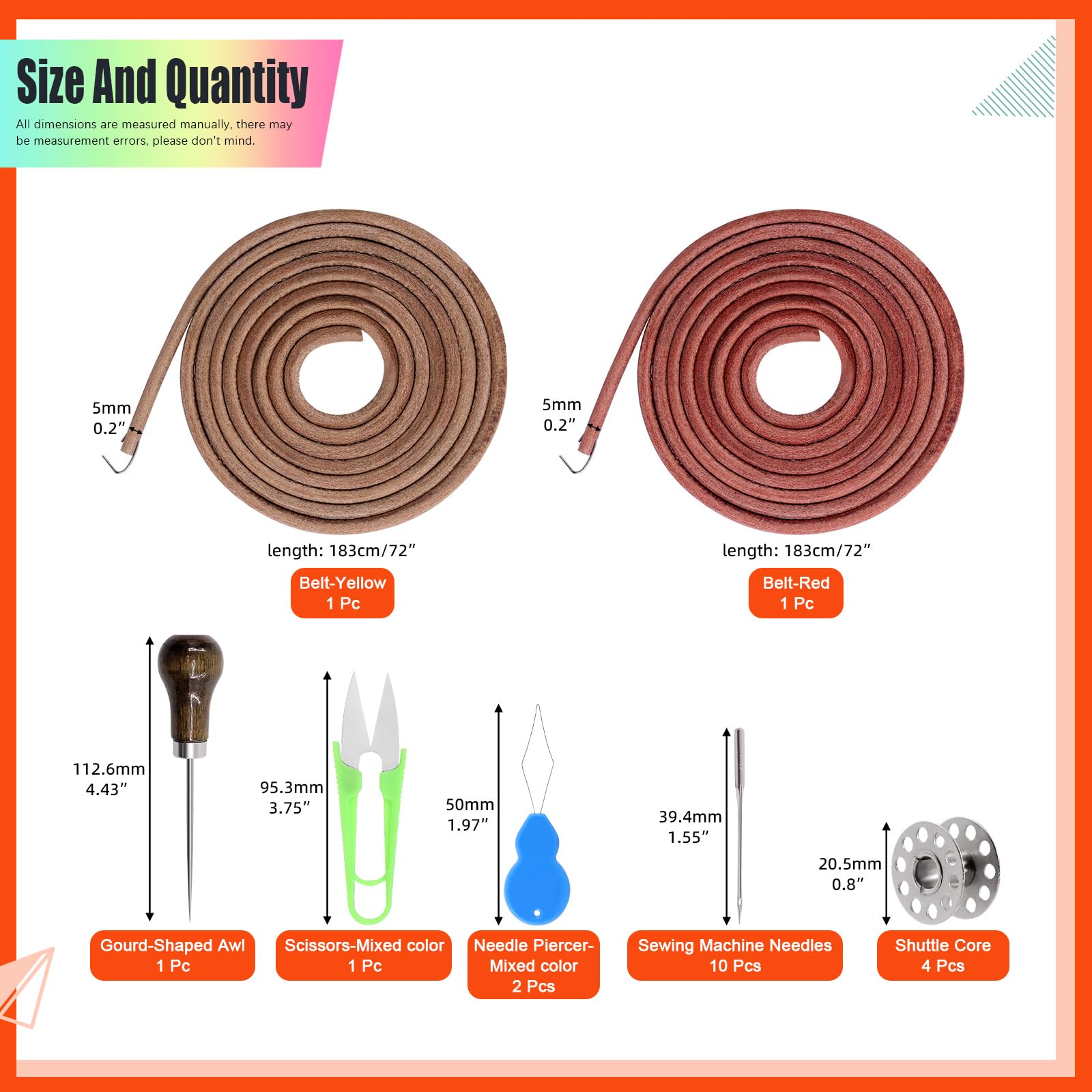 Tanstic 20Pcs Sewing Machine Belt Kit, 72 x 3/16 Inch Sewing Machine Leather Belt Treadle Parts with Hook, Sewing Bobbins - Image 2