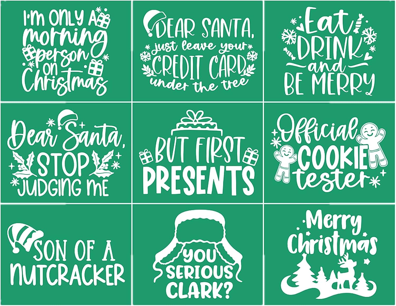 17pcs Christmas Silk Screen Stencils with Chalk Paste Set Mini Squeegees, Xmas Reusable Adhesive Stencils Mesh Transfers for Painting on Wood, Fabric, Glass, Wall, Stone, DIY Christmas Home Decor