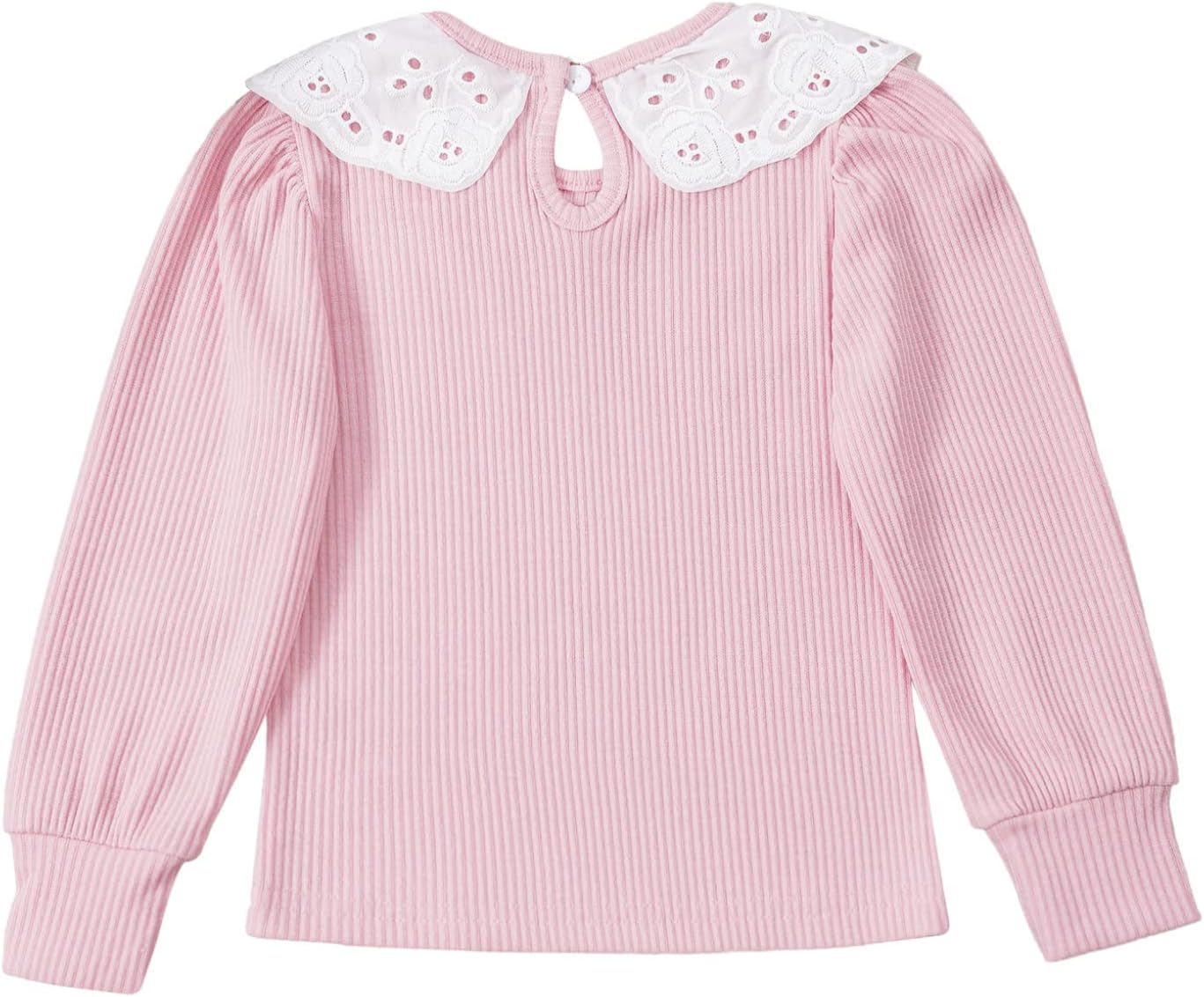 Baby Toddler Girls Long Sleeve Doll Collar Tops Basic Solid Color T-Shirts Soft Blouses Tees