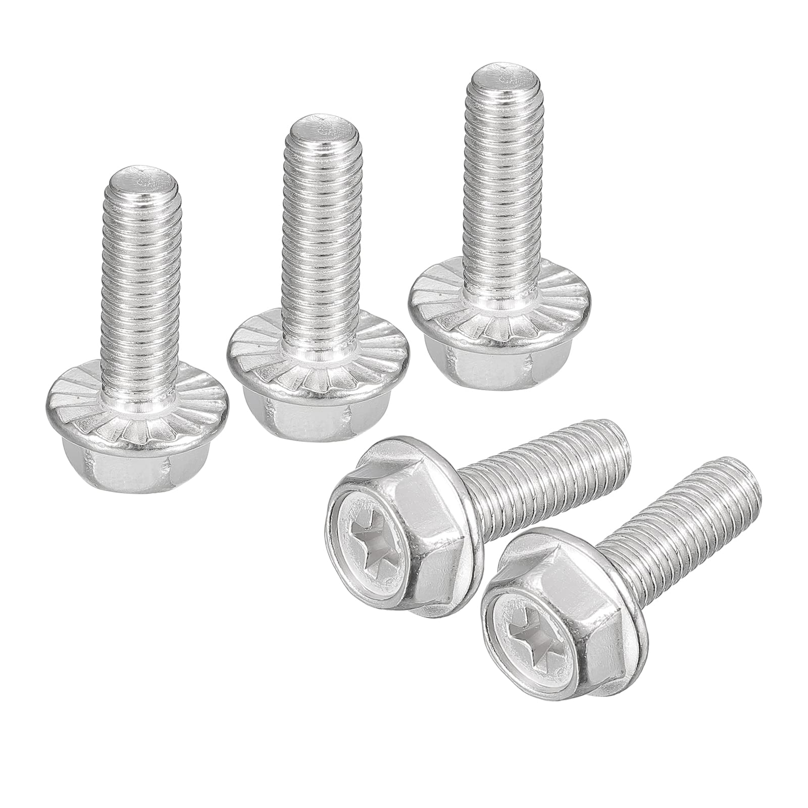 uxcell M6x18mm Phillips Hex Head Flange Bolts, 10pcs 304 Stainless Steel Hexagon Phillips Flange Head Hex Bolts Machine Screws