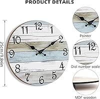 Vista 5 de Reloj de pared, relojes de pared decorativos de 10 pulgadas, funciona con pilas, relojes de madera silenciosos sin tictac, estilo rústico retro