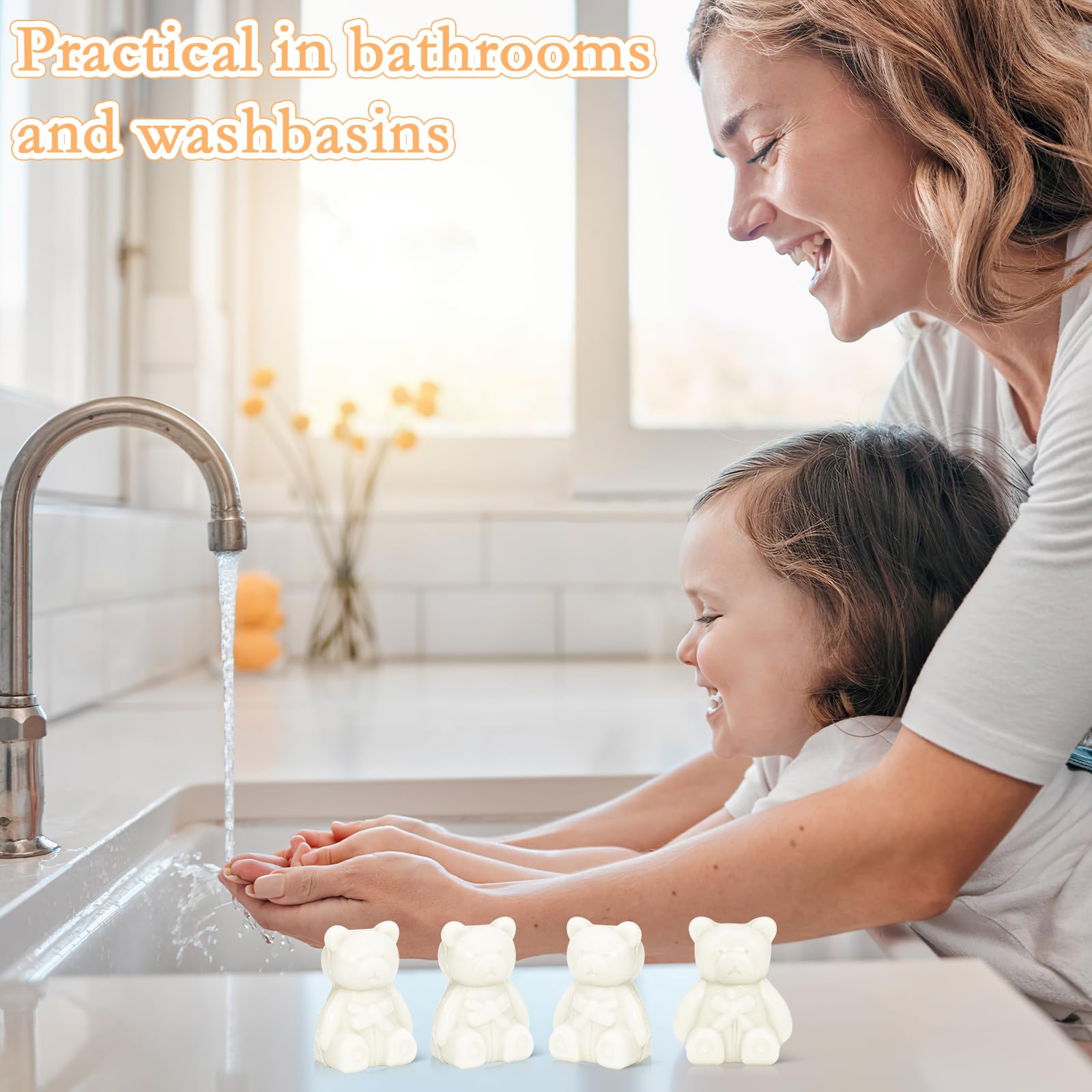 50 confezioni di saponette profumate bianche a forma di orso per baby shower, bomboniere in bulk, mini saponette da bagno carine fatte a mano con bigliettini "Grazie" per feste per bambini, ragazzi