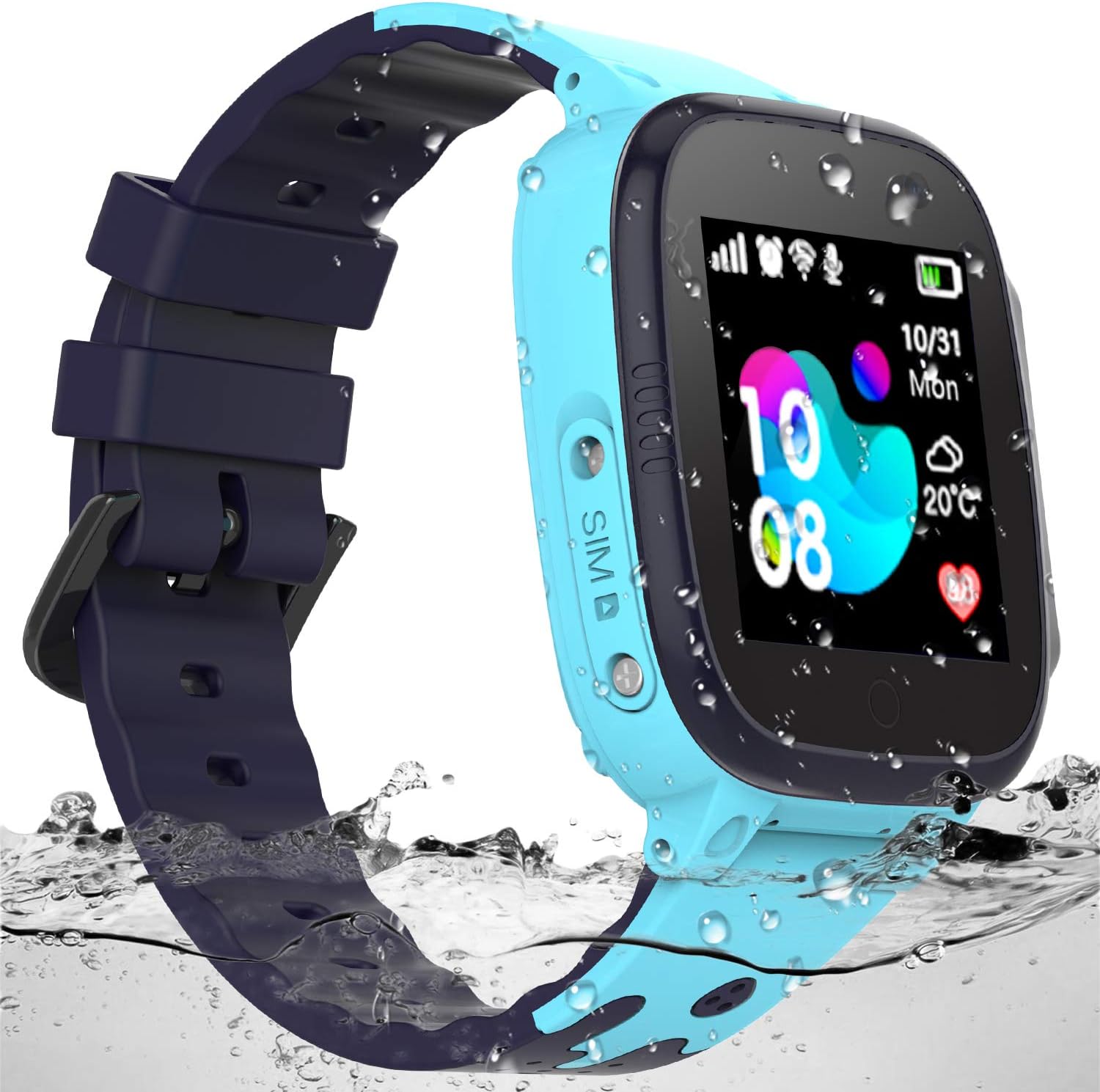 Kids Waterproof Smart Watch - Boys & Girls Smartwatch Phone with Camera Games Touch Screen SOS Call Voice Chatting Christmas Birthday Gift (Blue)