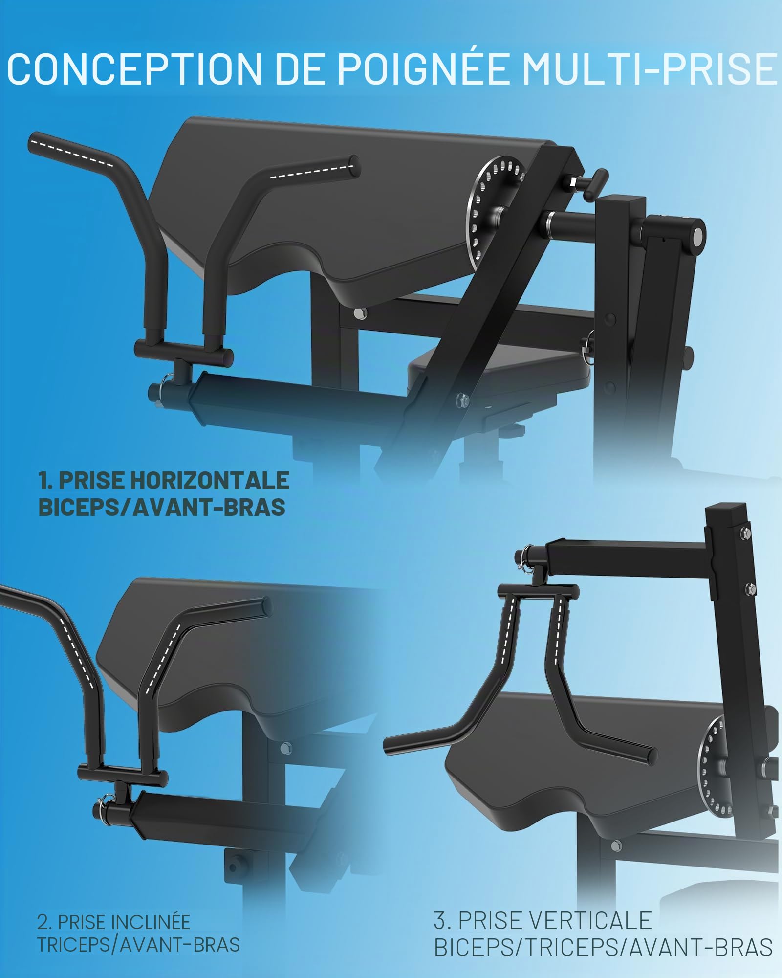 HVO Banc à Biceps & Triceps : 2-en-1 Pupitre à Biceps Réglable pour Curl et Extension des Triceps Assise – Banc de Musculation pour Entraînement des Bras à Domicile – Noir